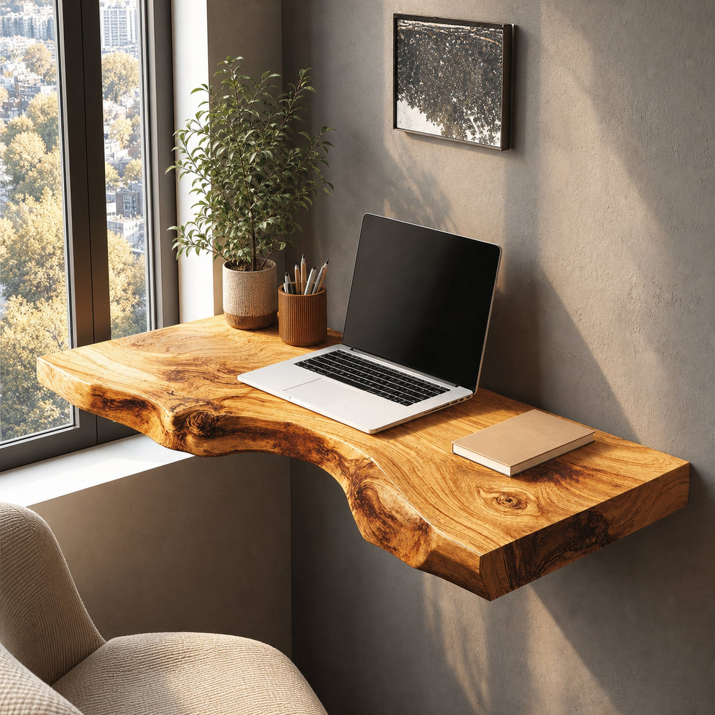 Mid Century Solid Wood Floating Desk For Smart And Elegant Decor