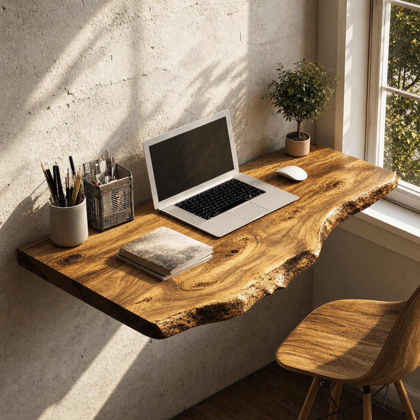 Mid Century Solid Wood Floating Desk For Smart Furniture Arrangement