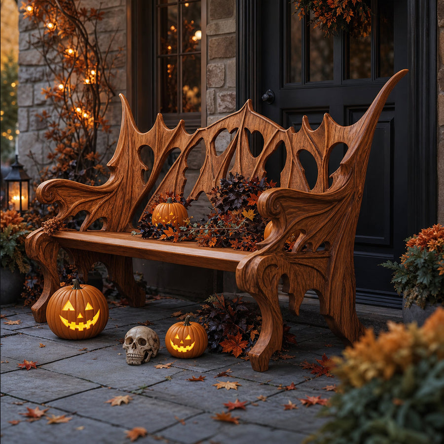 Mid Century Solid Wood Halloween Bench For Festive Outdoor Decor