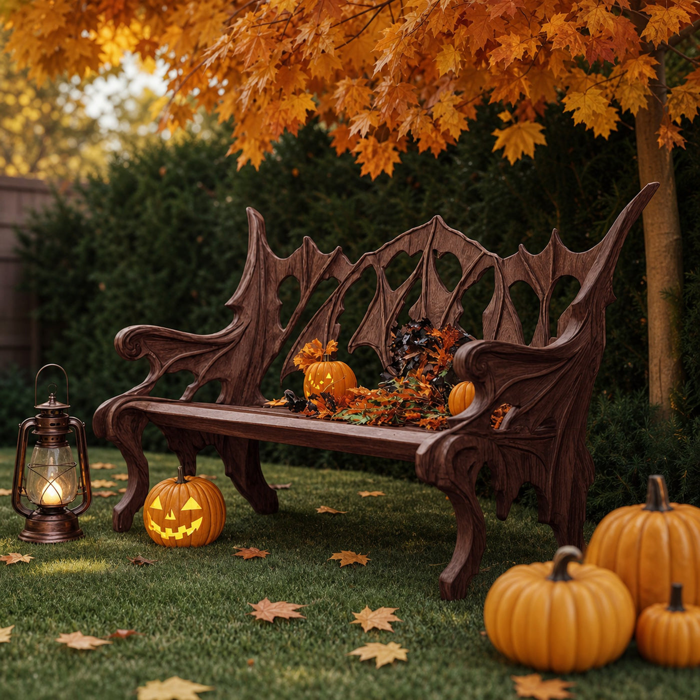 Mid Century Solid Wood Halloween Bench For Festive Outdoor Decor - product view 6