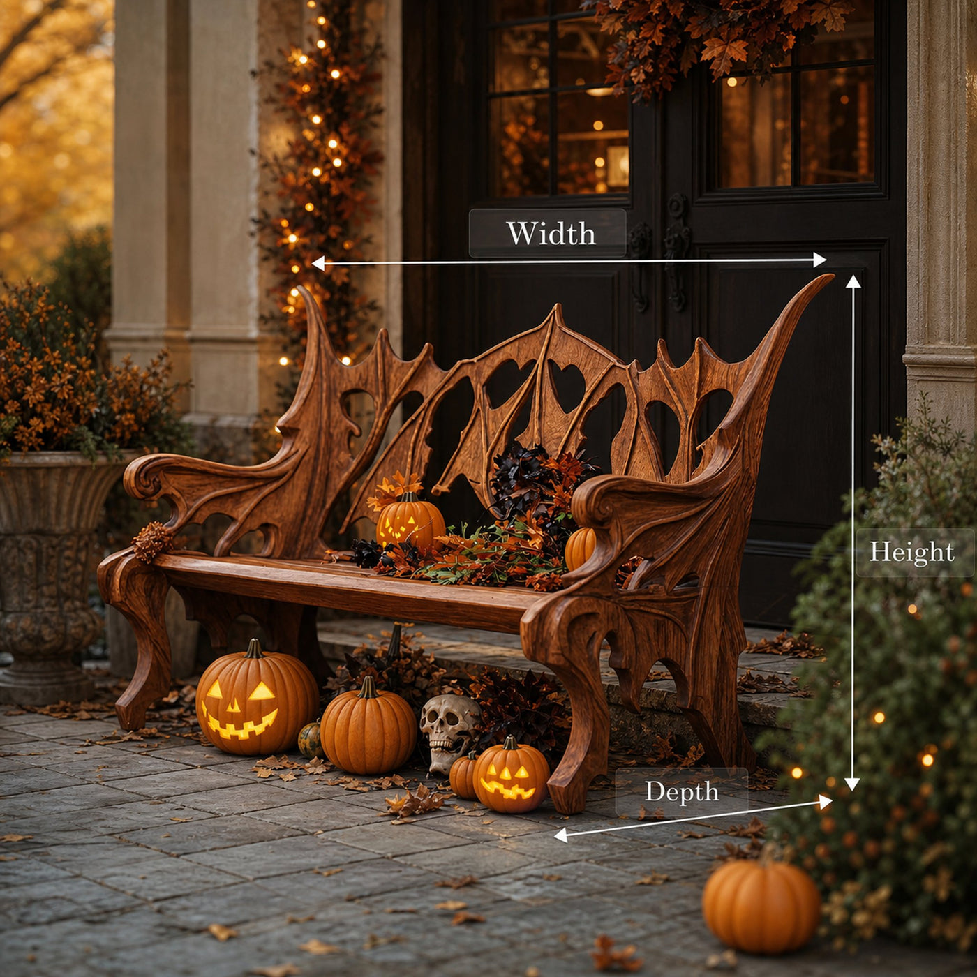 Mid Century Solid Wood Halloween Bench For Festive Outdoor Decor - product view 7