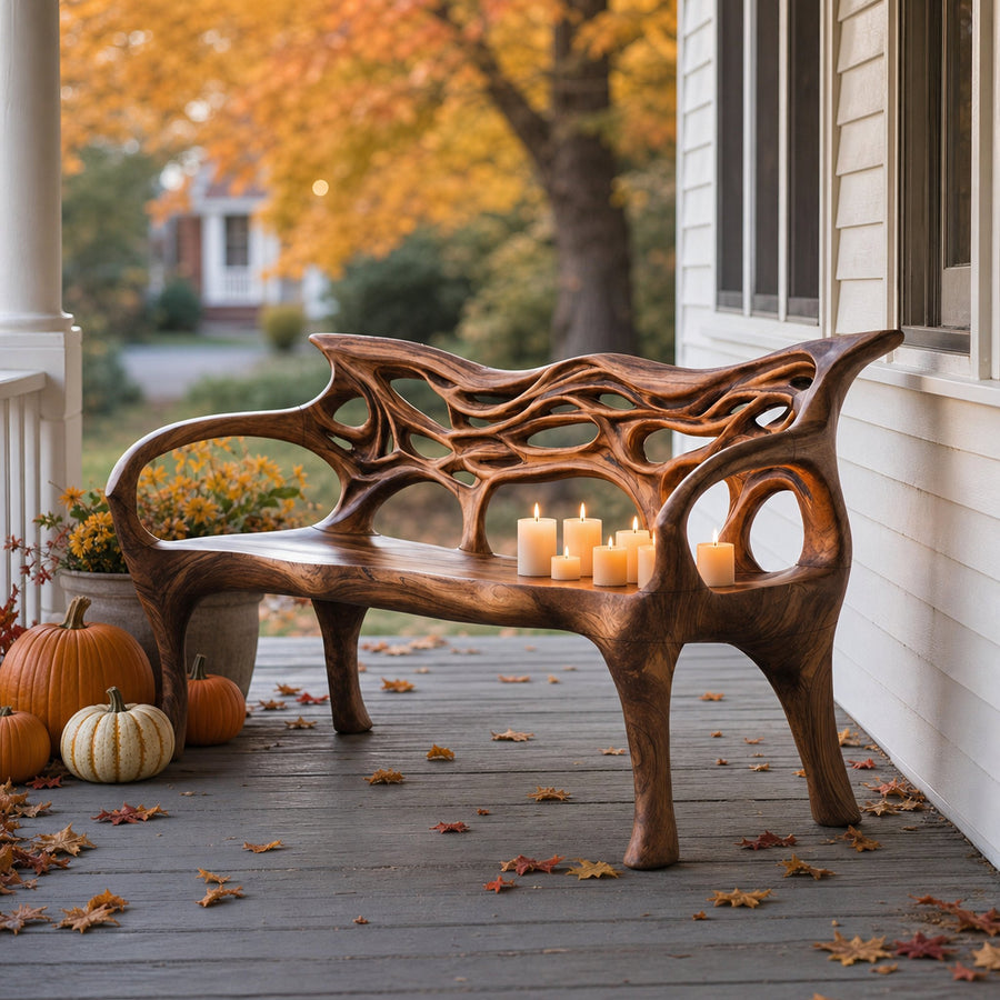 Mid Century Solid Wood Halloween Bench For Outdoor Design