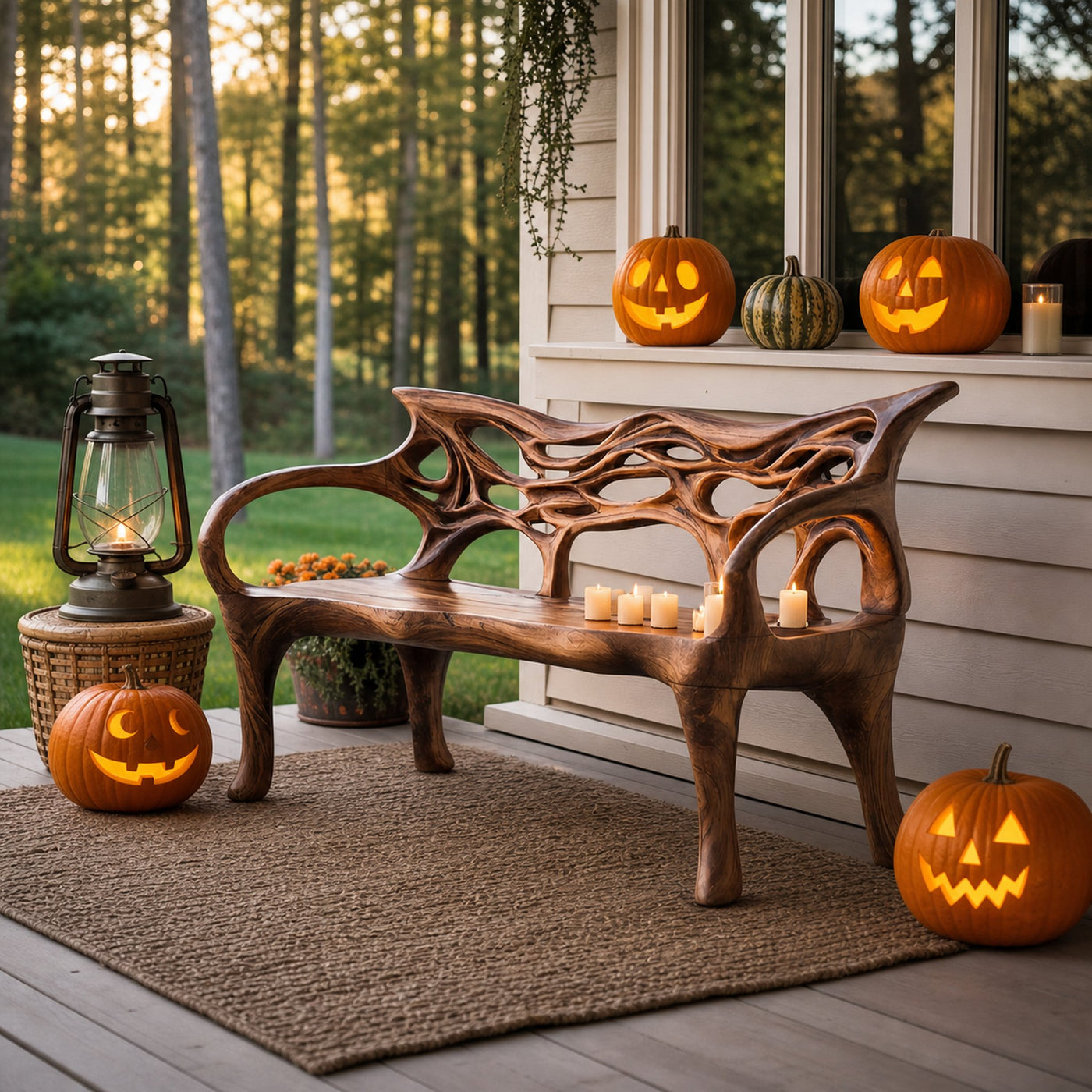 Mid Century Solid Wood Halloween Bench For Outdoor Design - product view 6
