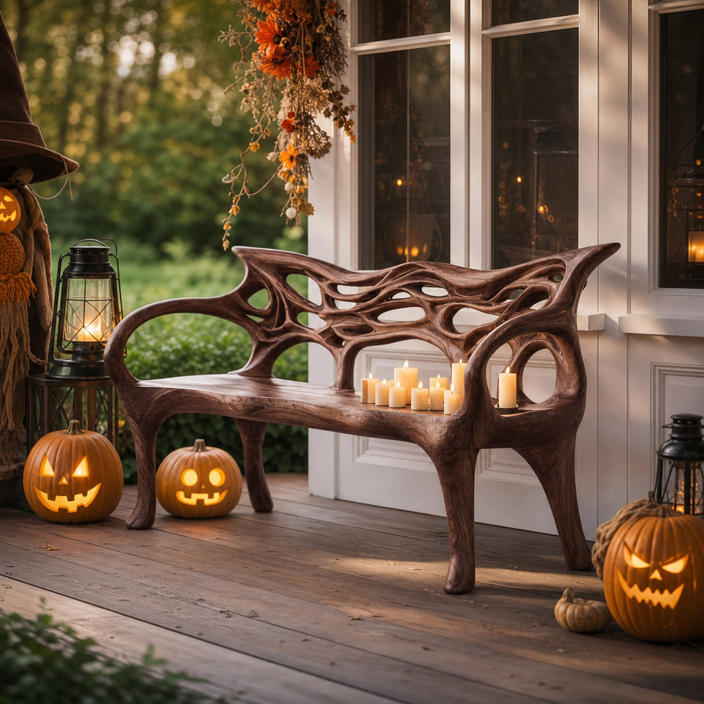 Mid Century Solid Wood Halloween Bench For Outdoor Design - product view 7