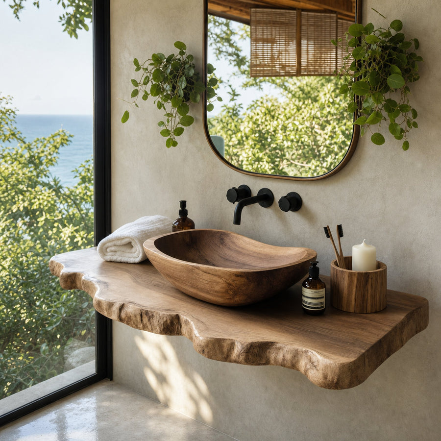Mid Century Solid Wood Sink For Luxury Bathroom Upgrade