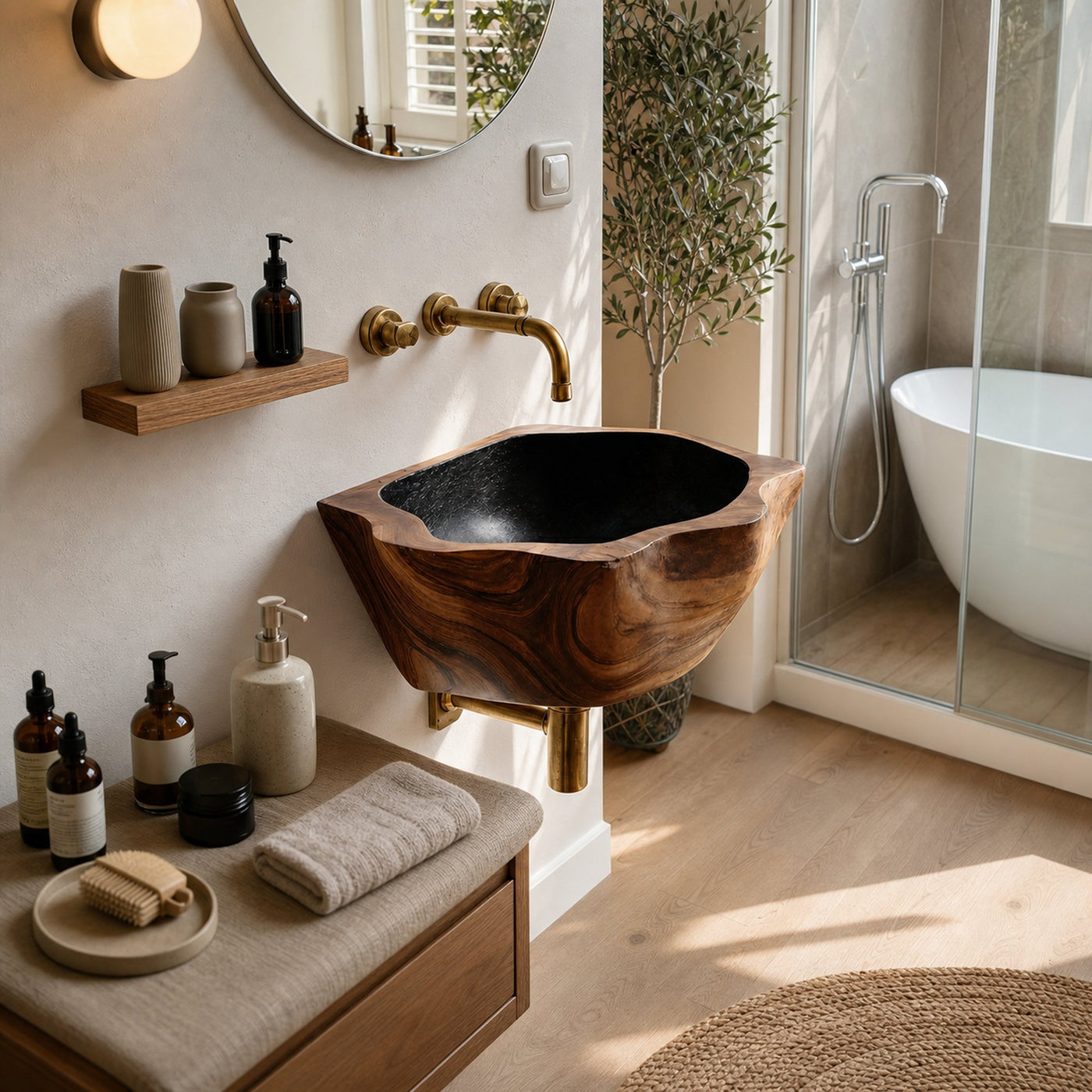 Mid Century Solid Wood Vanity Sink For Bathroom Storage Furniture Decor - product view 6