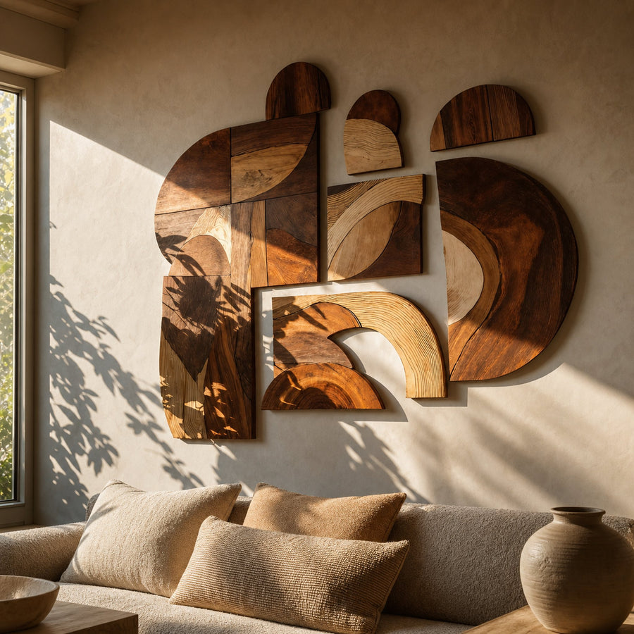 Mid Century Solid Wood Wall Art For Furniture Decor
