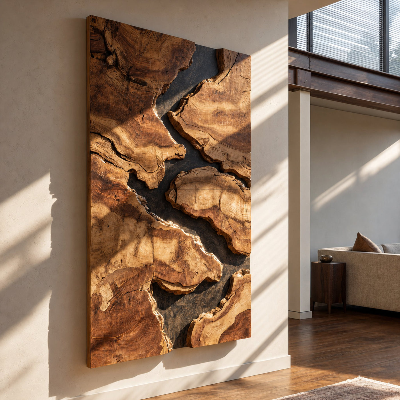 Mid Century Solid Wood Wall Sculpture For Living Room