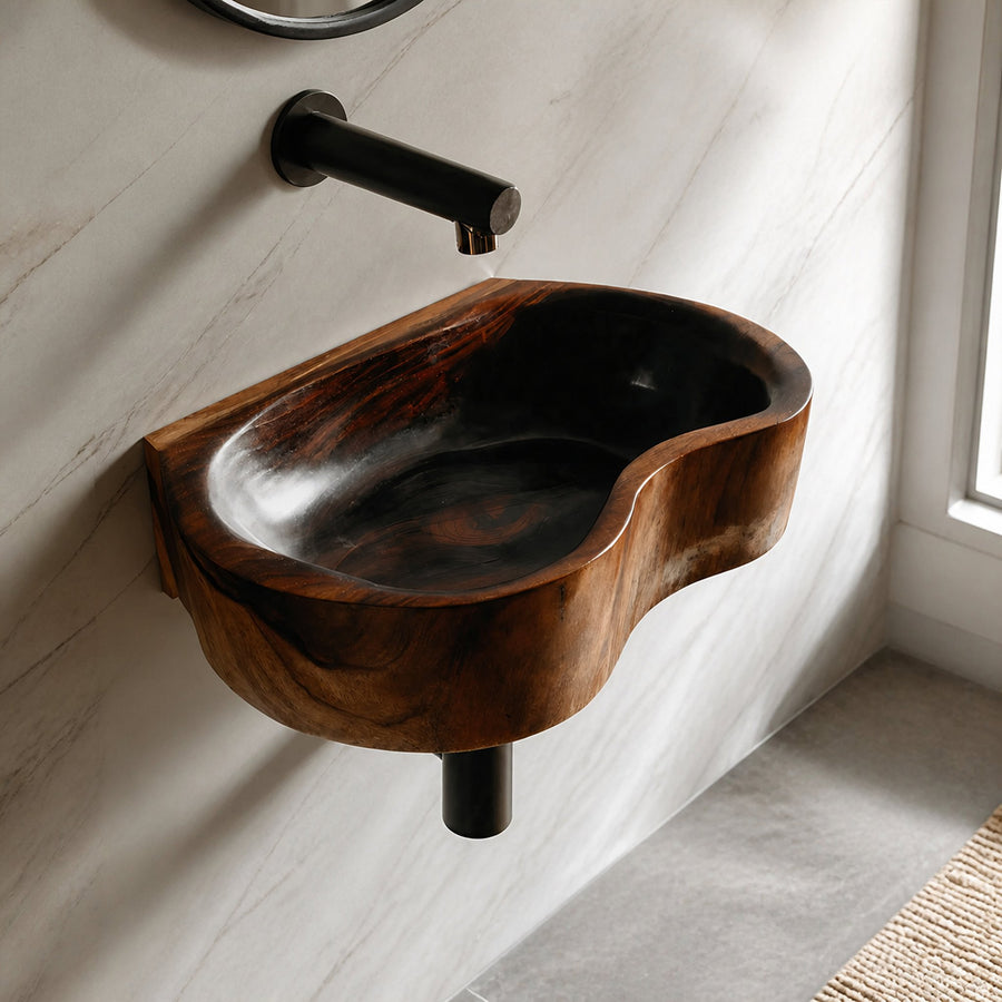 Mid Century Solid Wood Wash Basin For Elegant Bathroom Furniture Decor