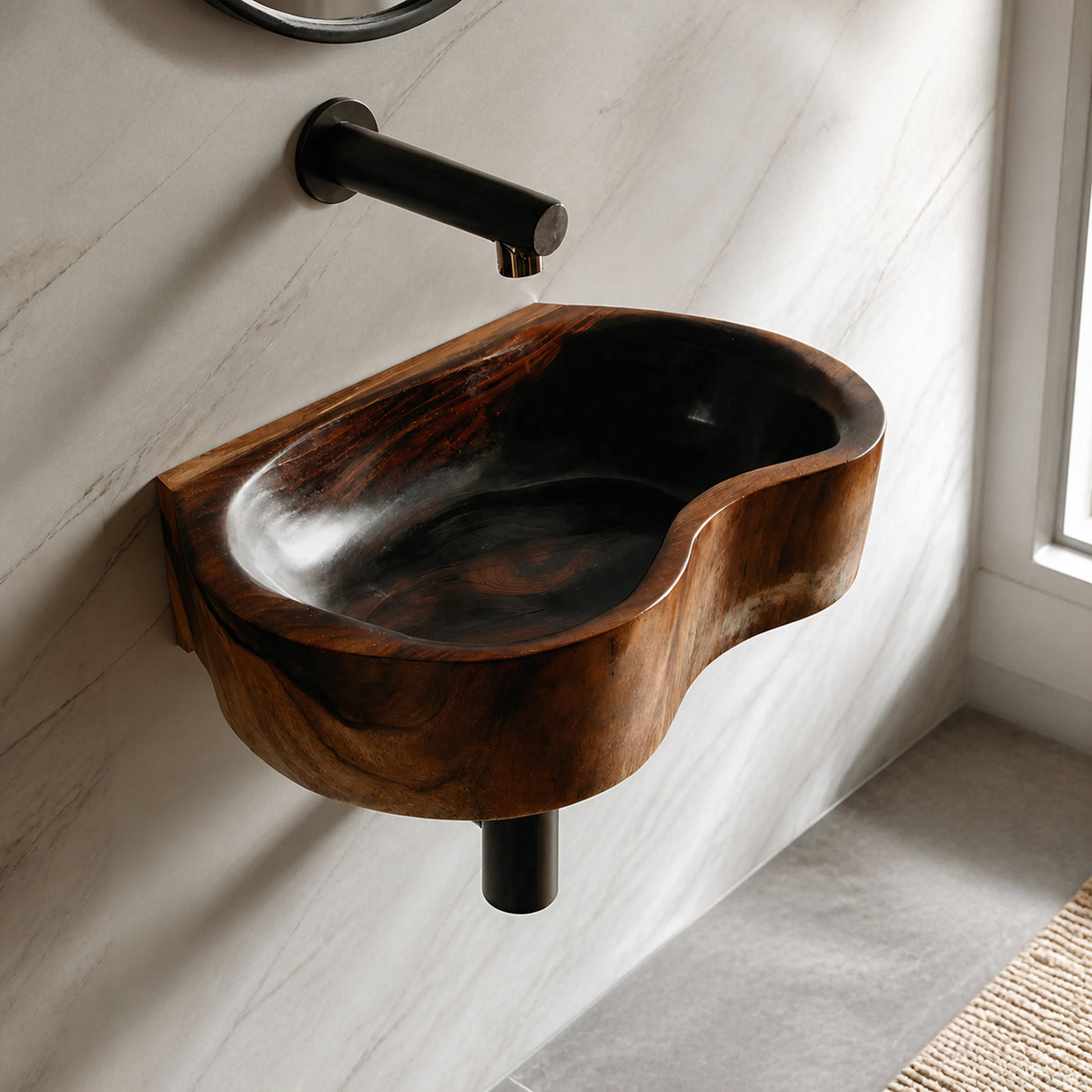 Mid Century Solid Wood Wash Basin For Elegant Bathroom Furniture Decor