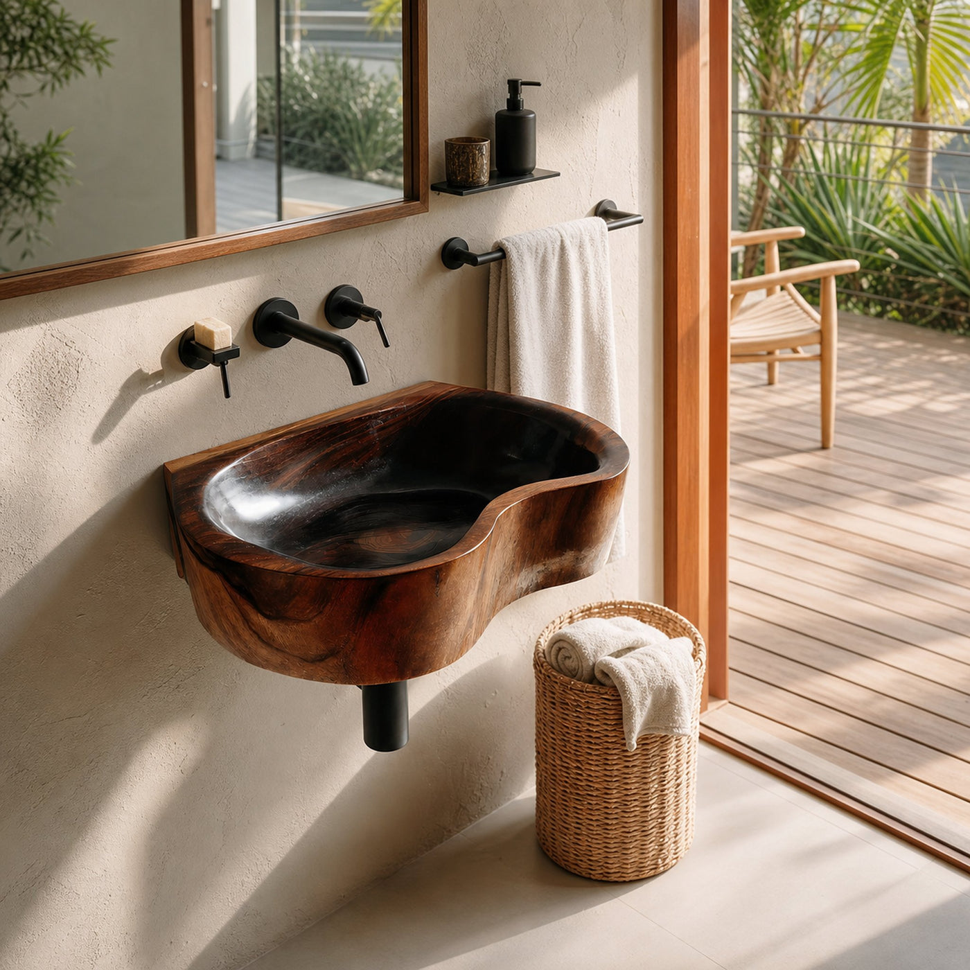 Mid Century Solid Wood Wash Basin For Elegant Bathroom Furniture Decor - product view 6