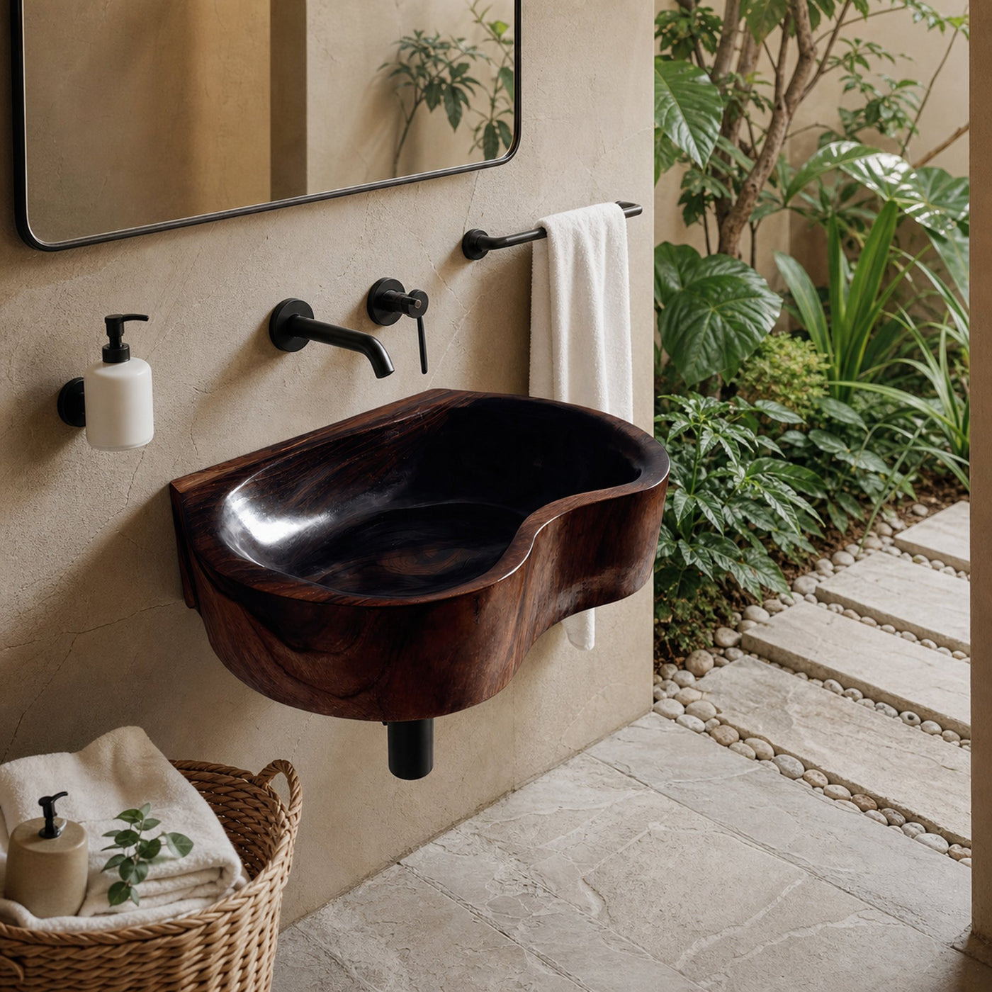 Mid Century Solid Wood Wash Basin For Elegant Bathroom Furniture Decor - product view 7