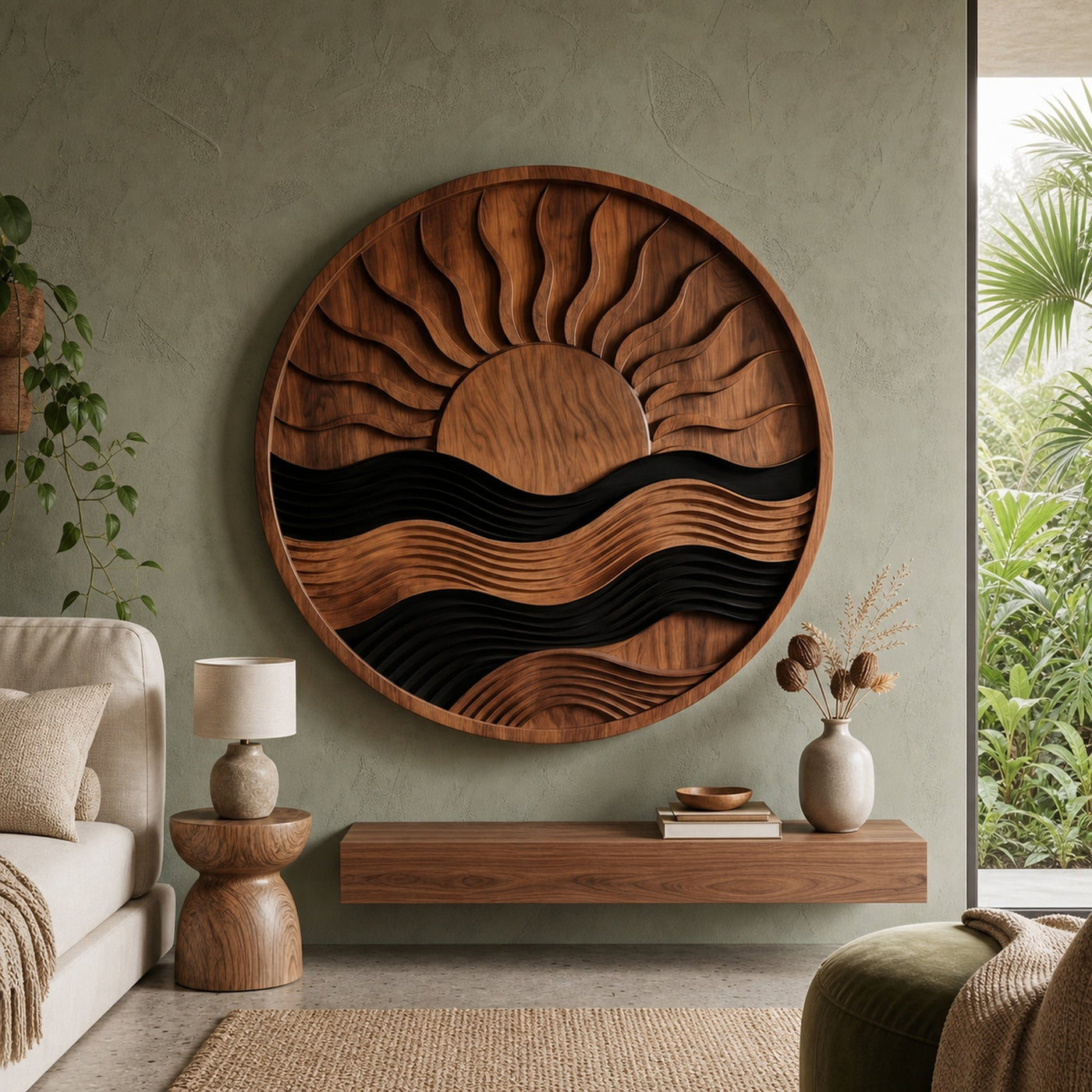 Mid Century Sunset Wave Wall Art For Interior