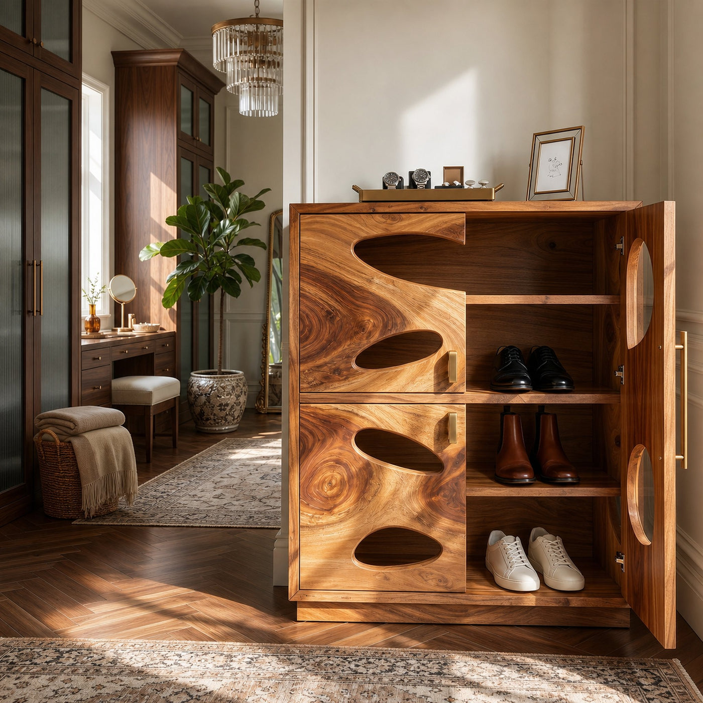 Mid Century Tall Shoe Storage Rack For Foyer Entryway Placement - product view 6