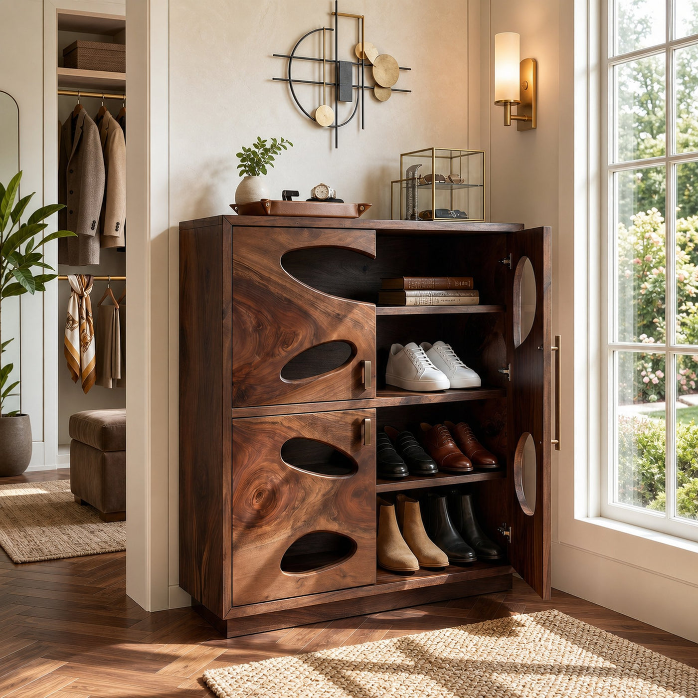 Mid Century Tall Shoe Storage Rack For Foyer Entryway Placement - product view 7