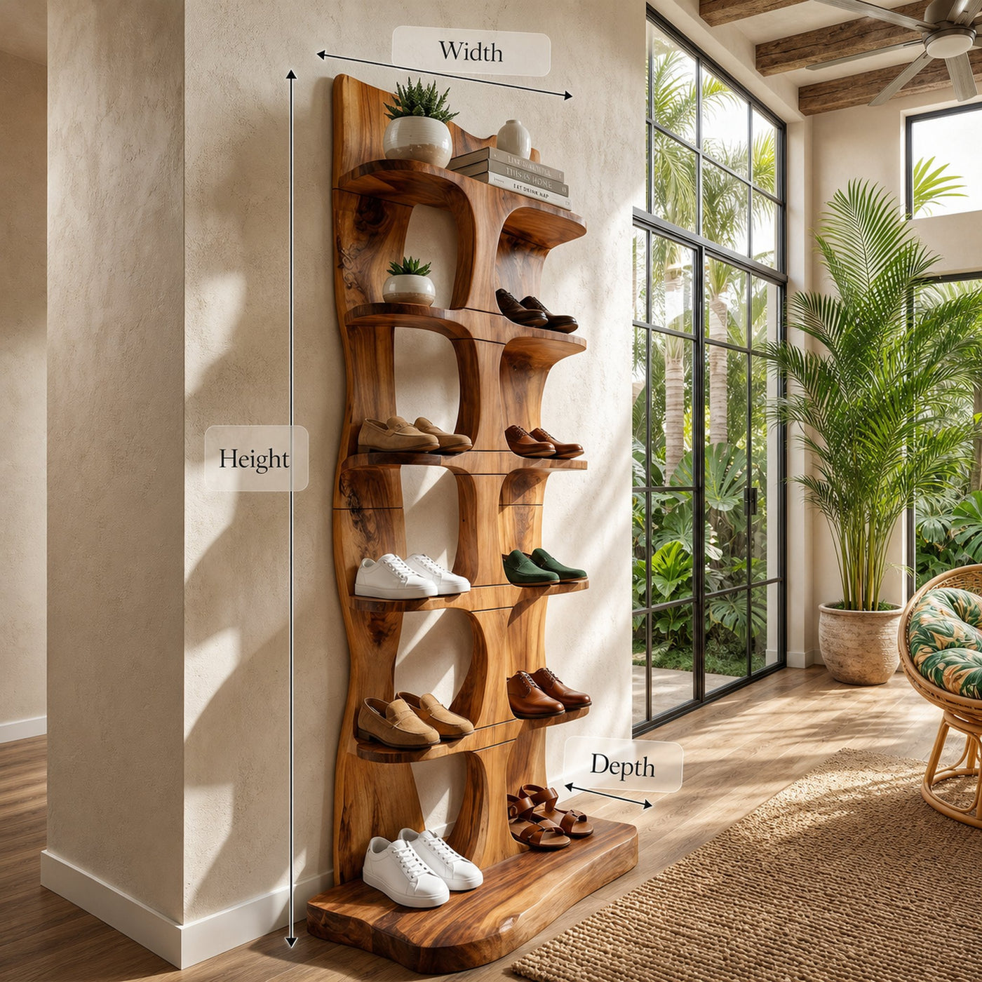 Mid Century Tall Shoe Storage Rack For Foyer Entryway Placement - product view 8