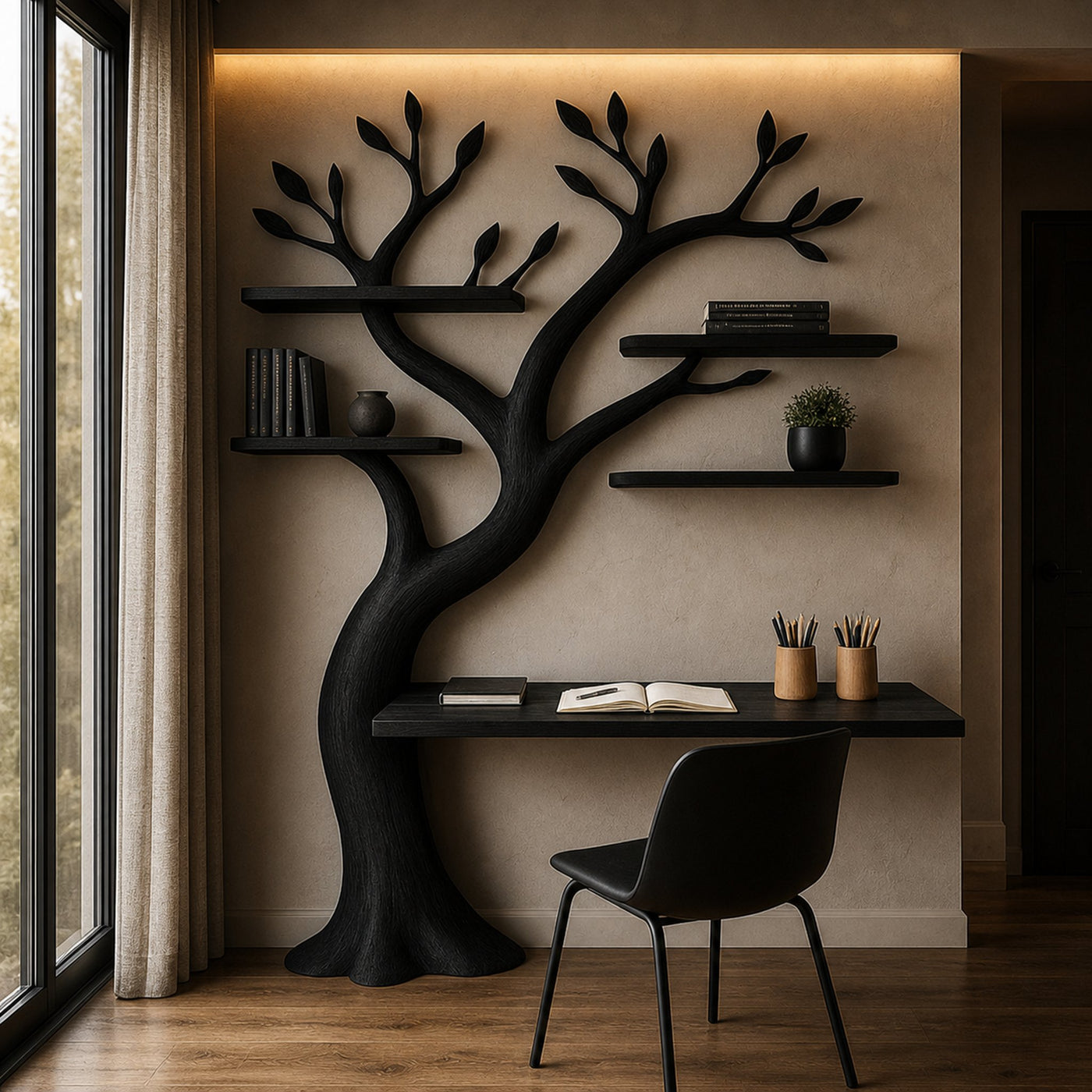Mid Century Tree Bookshelf Desk Contemporary Office