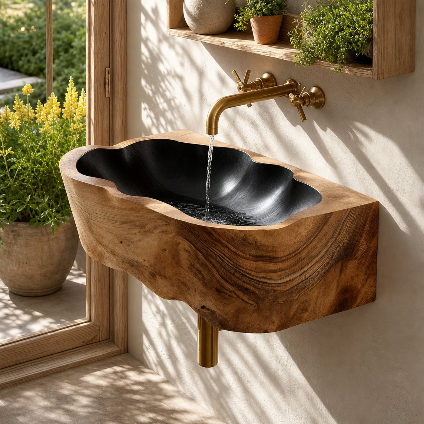 Mid Century Wall Mounted Wooden Bathroom Sink For Designer Bathroom Decor