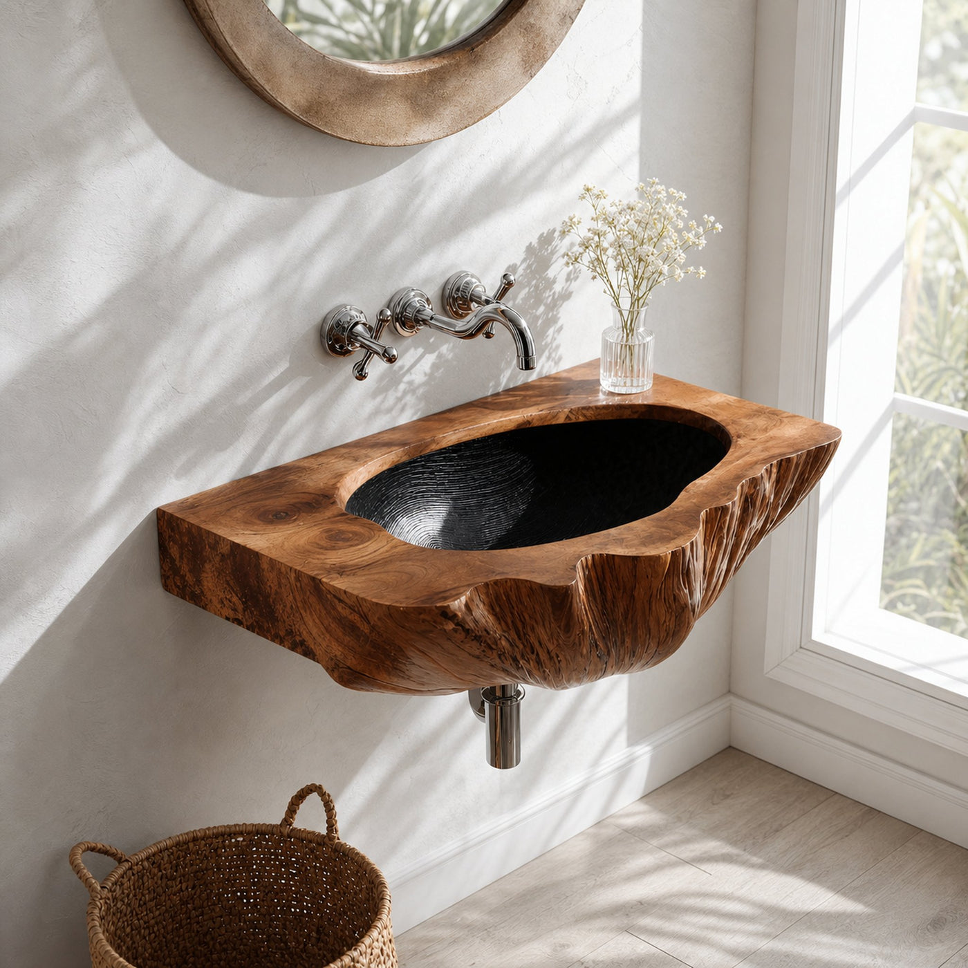 Mid Century Wall Mounted Wooden Bathroom Sink For Unique Bathroom Decor