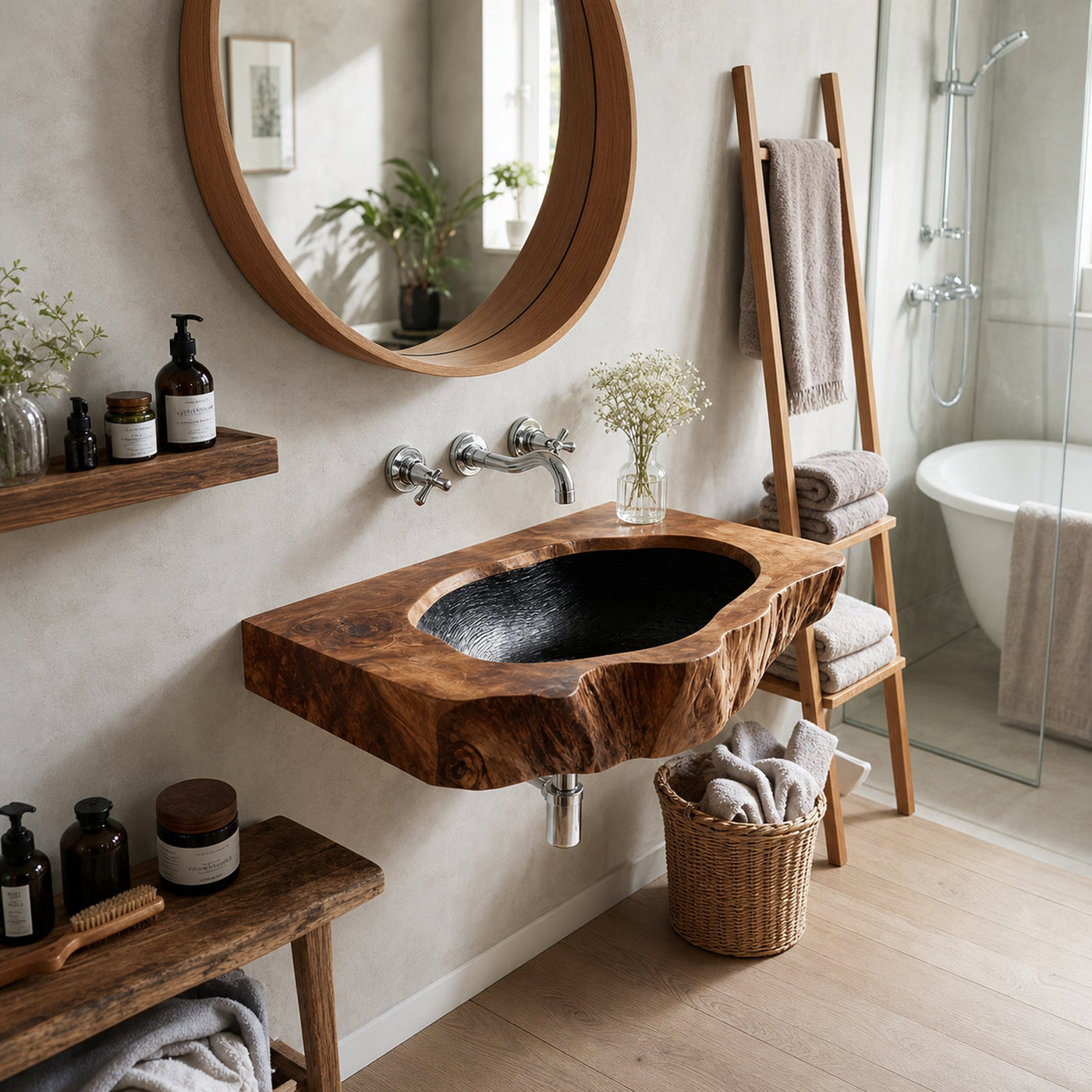 Mid Century Wall Mounted Wooden Bathroom Sink For Unique Bathroom Decor - product view 6