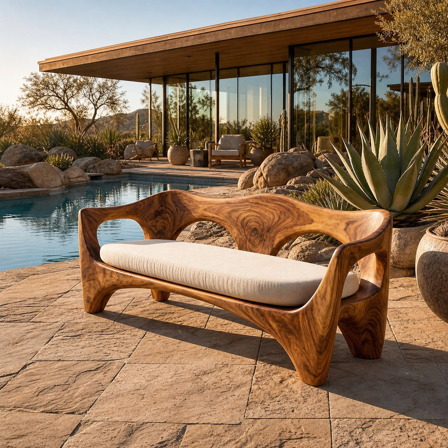 Mid Century Wood Sofa Sculptural Frame For Patio