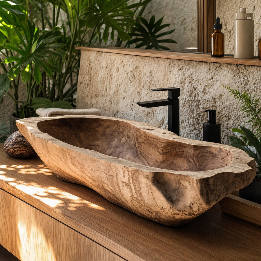 Mid Century Wood Wash Basin For Bathroom Interior Design