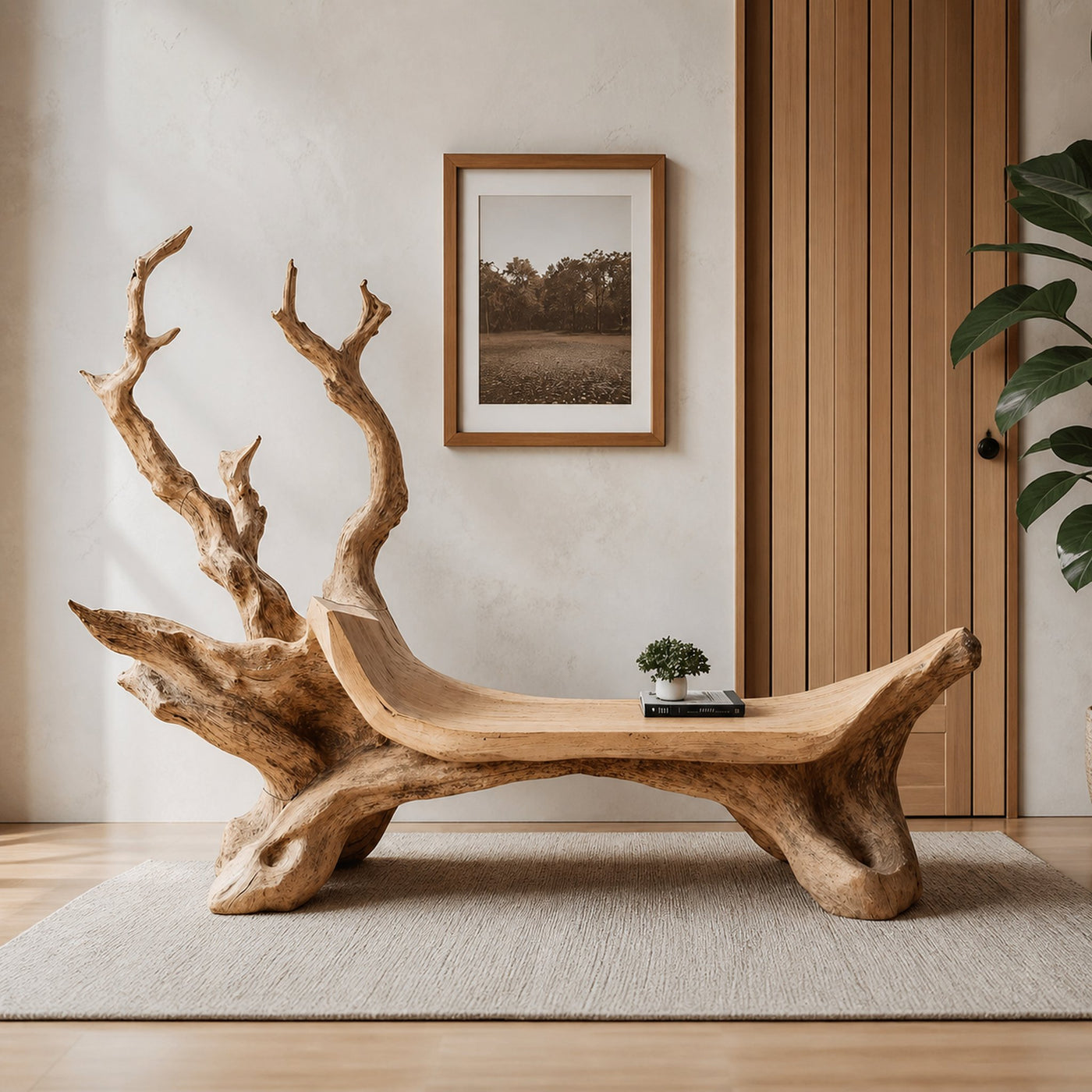 Mid Century Wooden Bench For Modern Living Room Decor