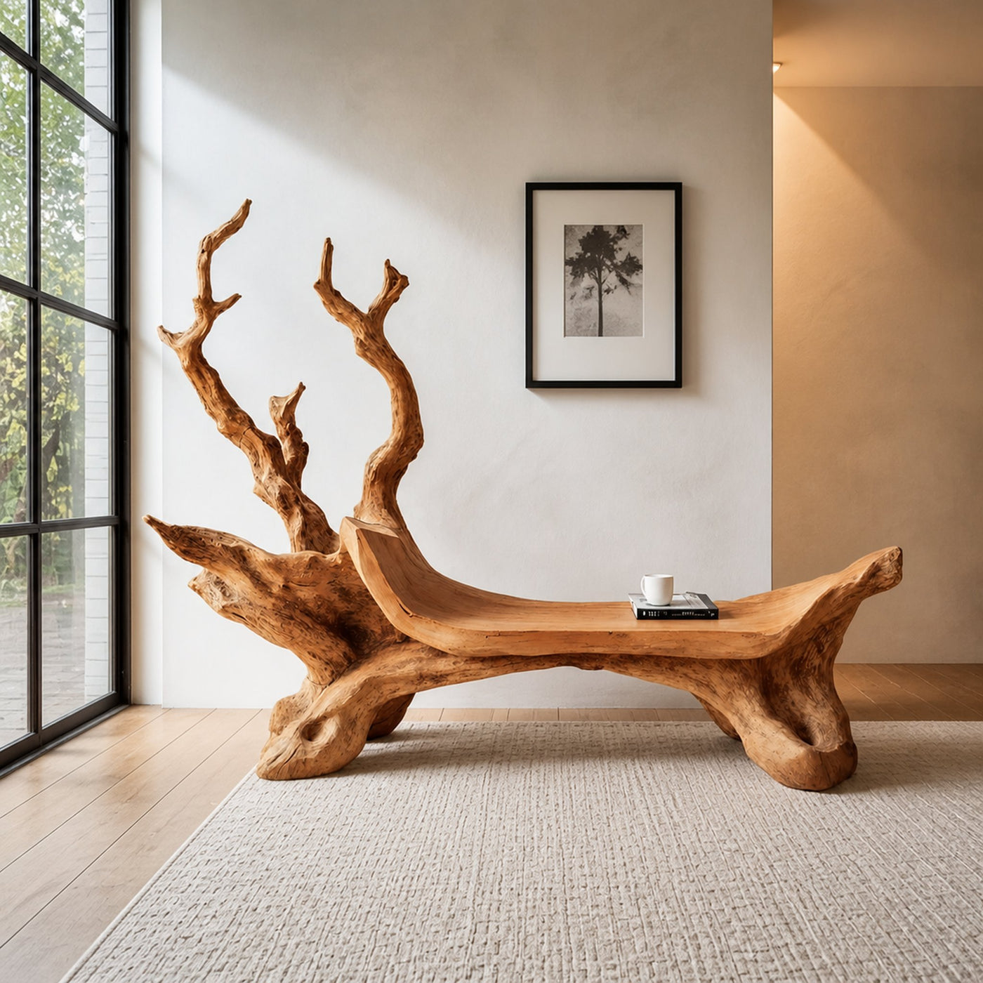 Mid Century Wooden Bench For Modern Living Room Decor - product view 6