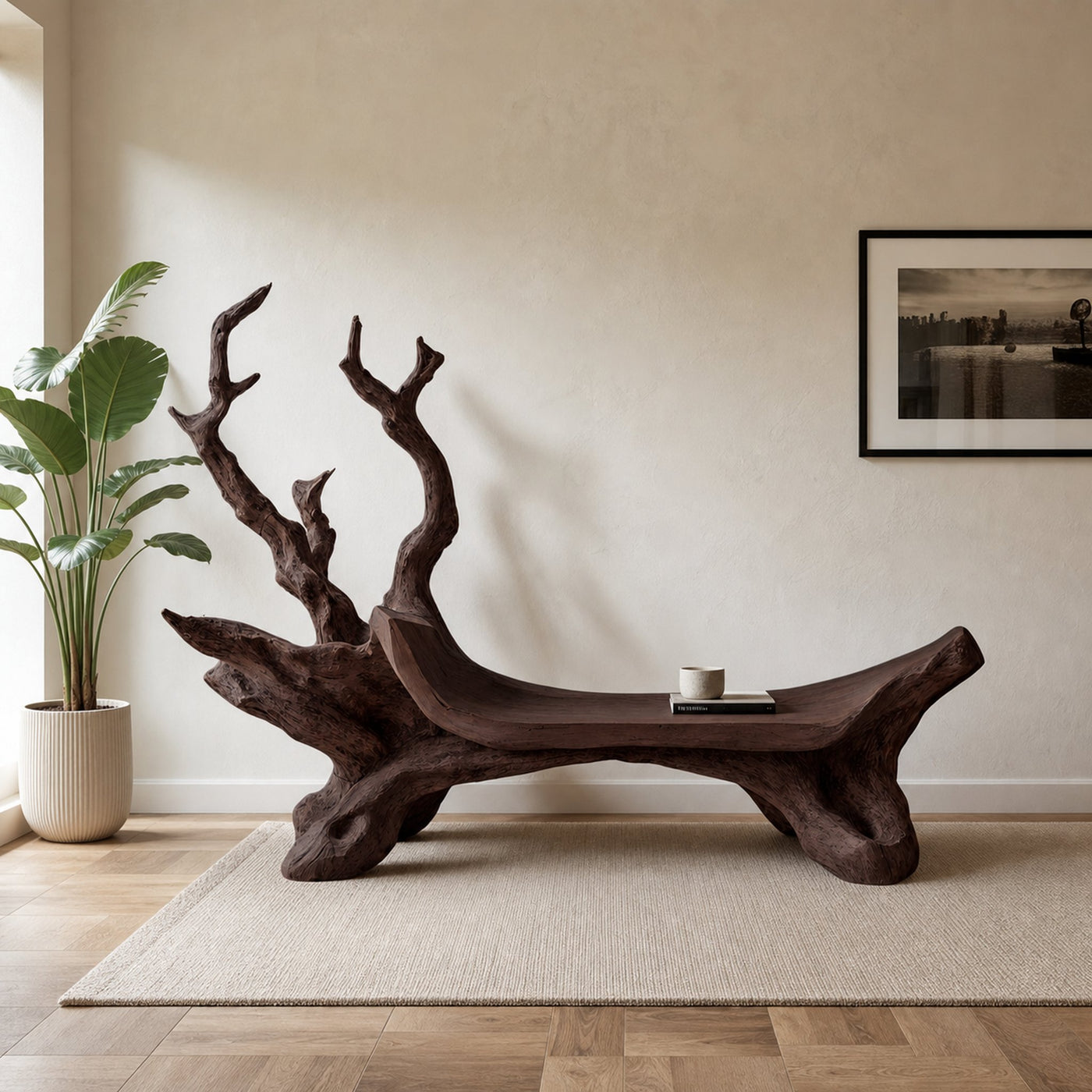 Mid Century Wooden Bench For Modern Living Room Decor - product view 7
