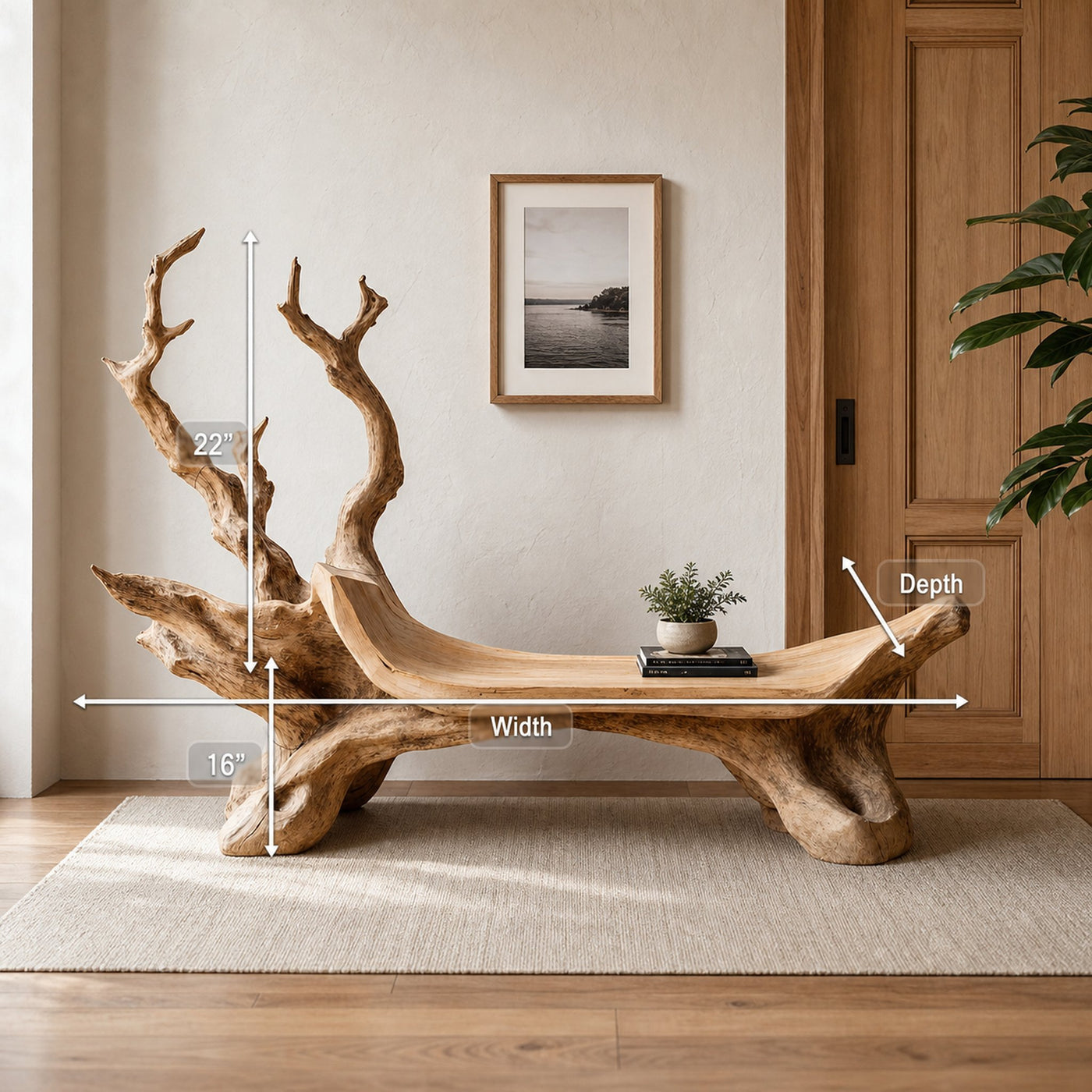 Mid Century Wooden Bench For Modern Living Room Decor - product view 8