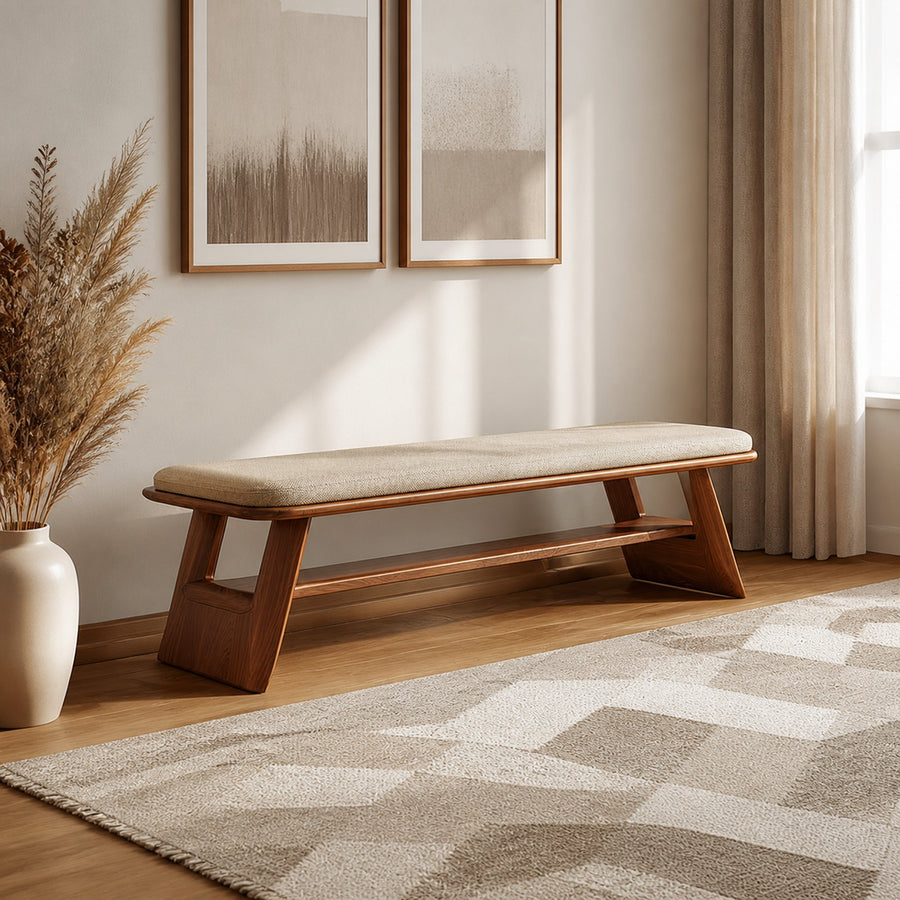 Mid Century Wooden Bench Living Room Decor