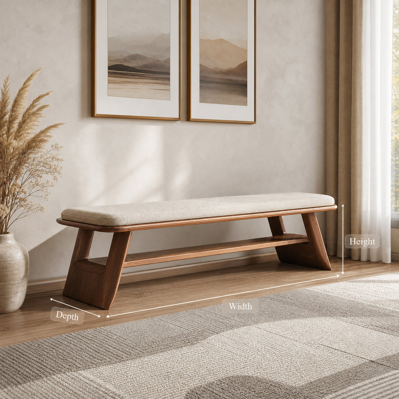 Mid Century Wooden Bench Living Room Decor - product view 6