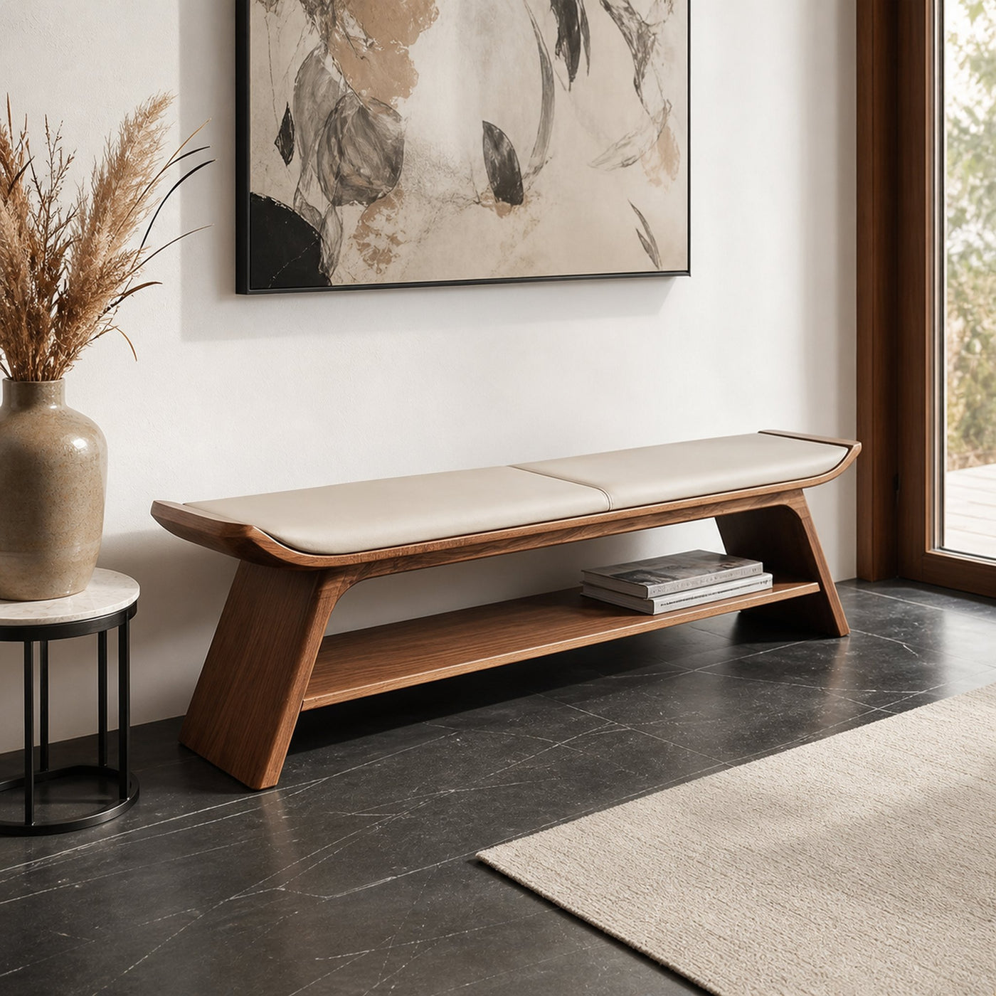 Mid Century Wooden Bench Living Room Or Bedroom Entryway