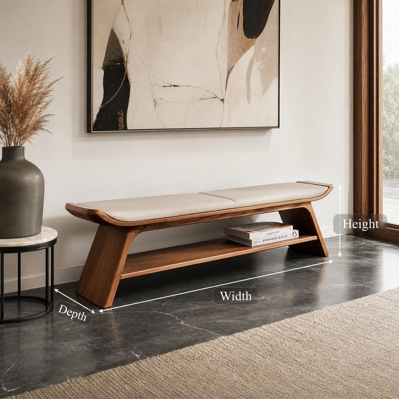 Mid Century Wooden Bench Living Room Or Bedroom Entryway - product view 6