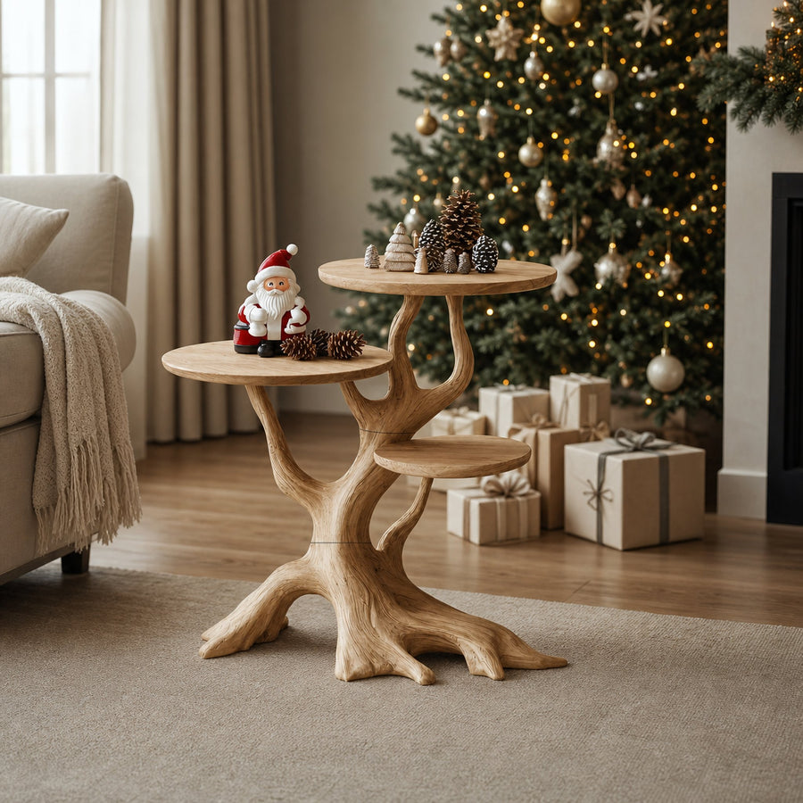 Mid Century Wooden End Table For Living Room Christmas Decor