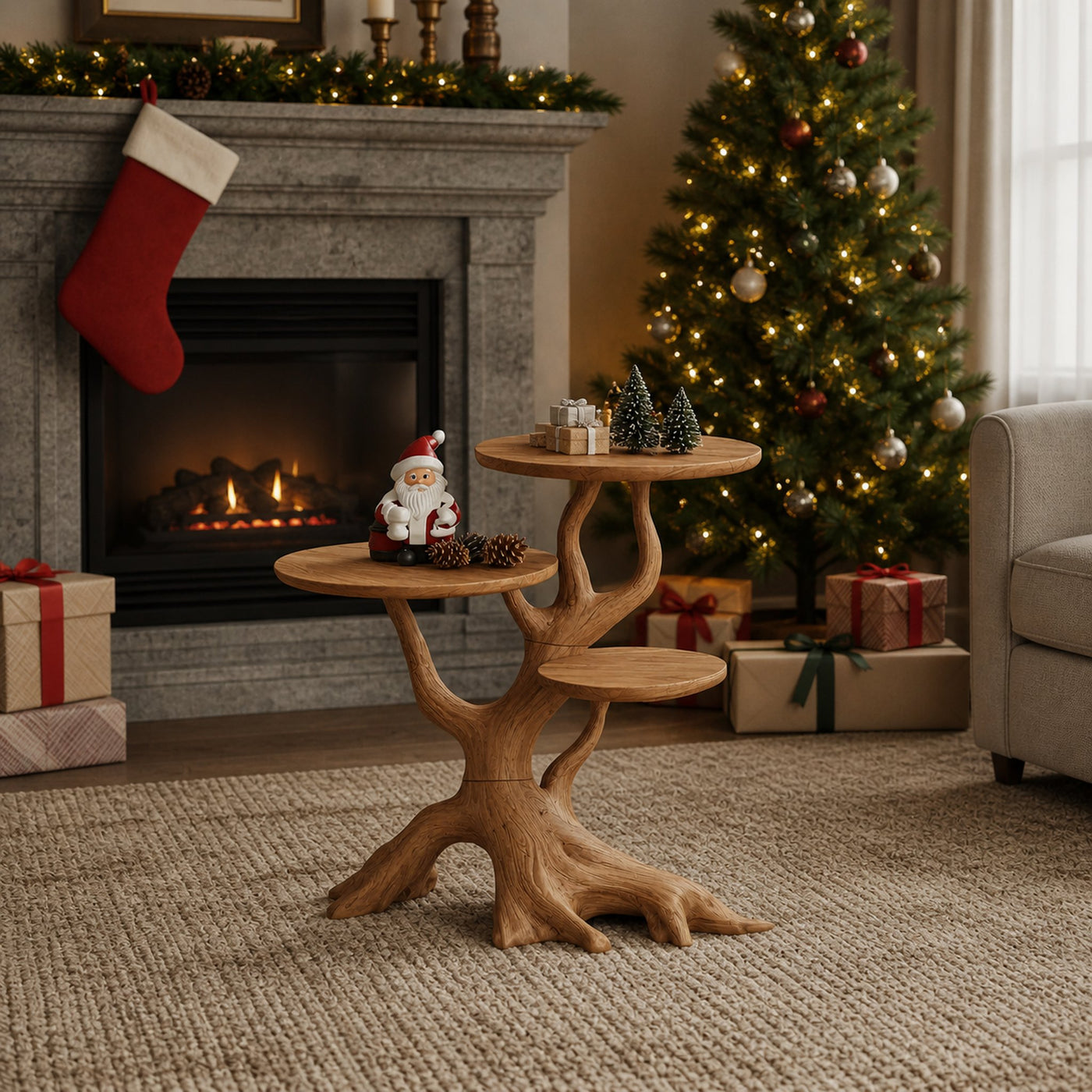 Mid Century Wooden End Table For Living Room Christmas Decor - product view 6
