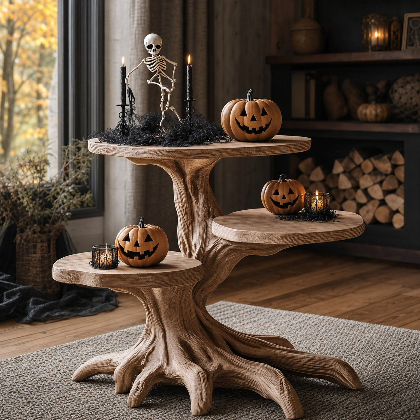 Mid Century Wooden End Table For Living Room Spooky Halloween Decor