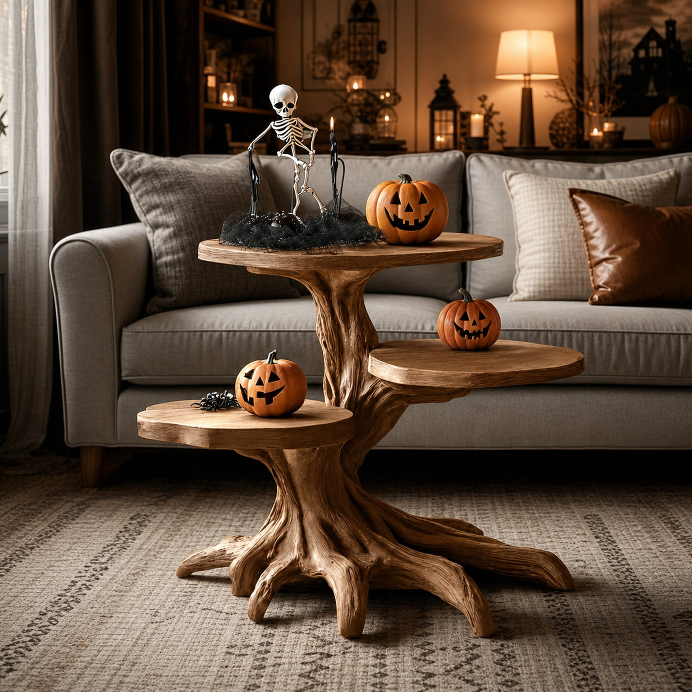 Mid Century Wooden End Table For Living Room Spooky Halloween Decor - product view 6
