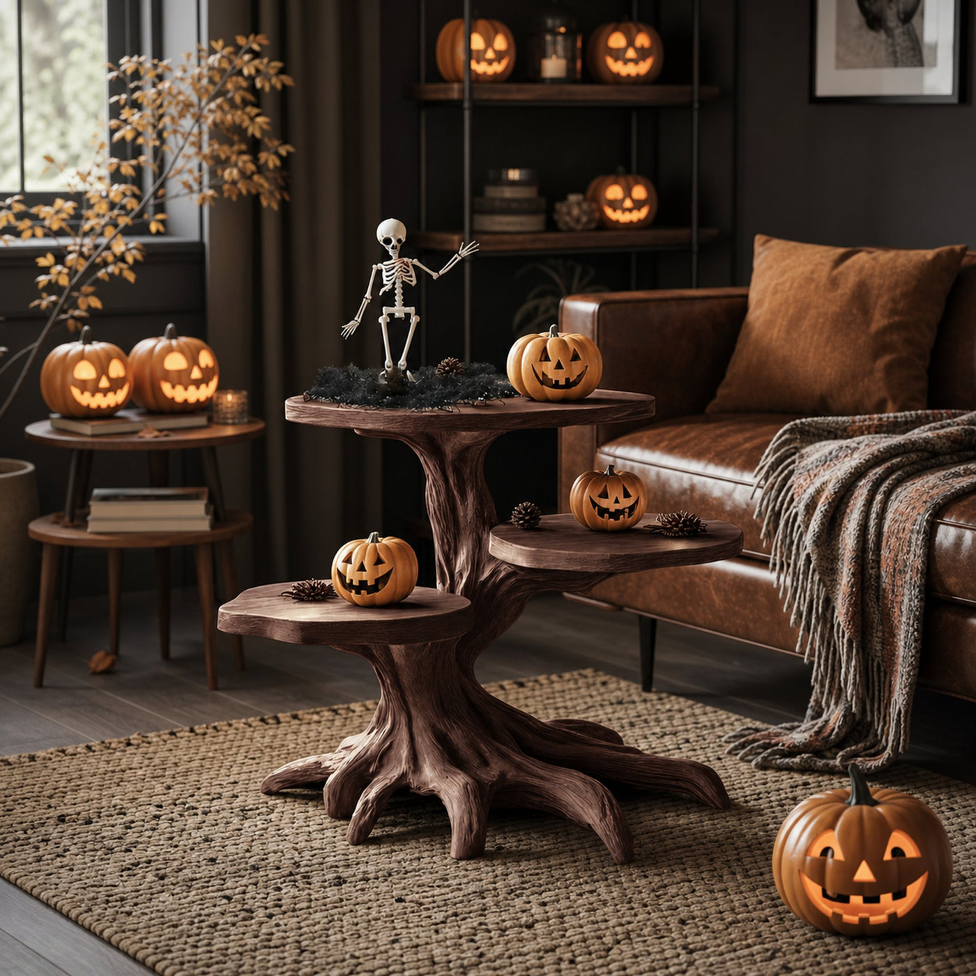 Mid Century Wooden End Table For Living Room Spooky Halloween Decor - product view 7