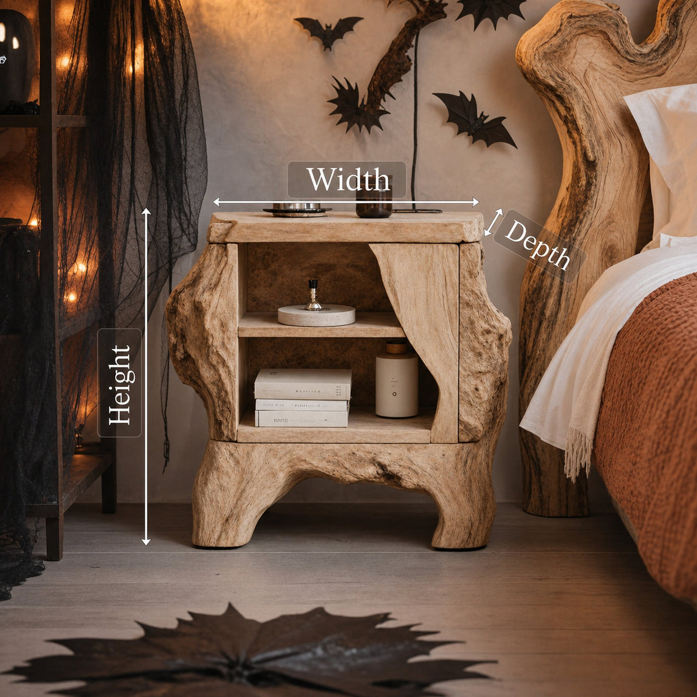 Mid Century Wooden Live Edge Nightstand For Bedroom Halloween Decor - product view 6