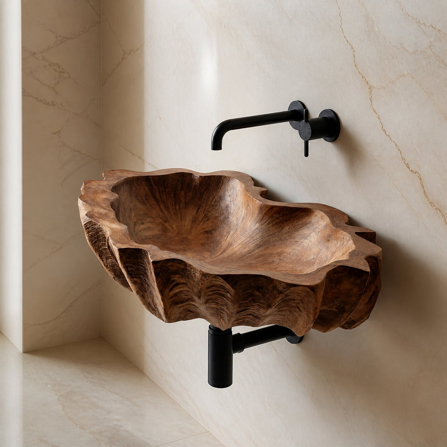 Mid Century Wooden Live Edge Wood Basin For Bedroom Interior Decor