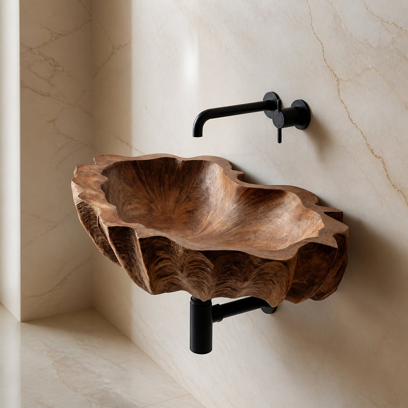 Mid Century Wooden Live Edge Wood Basin For Bedroom Interior Decor