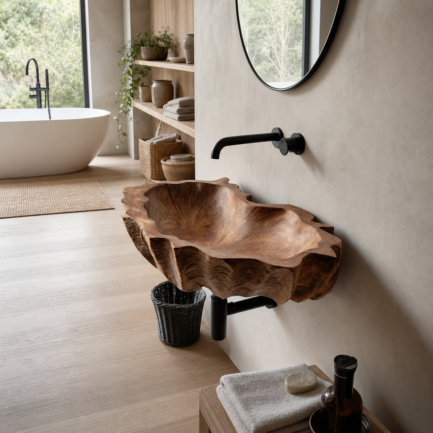 Mid Century Wooden Live Edge Wood Basin For Bedroom Interior Decor - product view 6