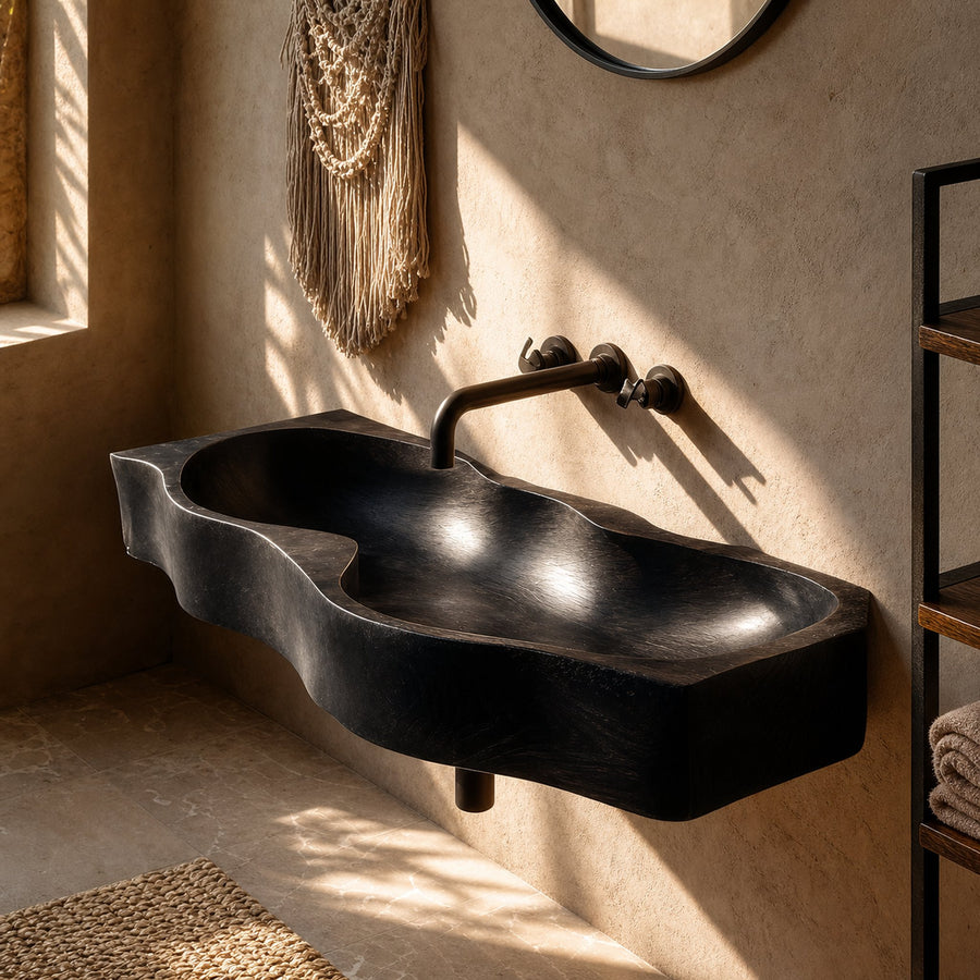 Mid Century Wooden Live Edge Wood Basin For High End Bathroom Decor