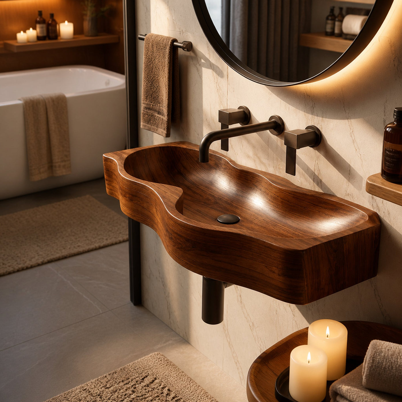 Mid Century Wooden Live Edge Wood Basin For High End Bathroom Decor - product view 6