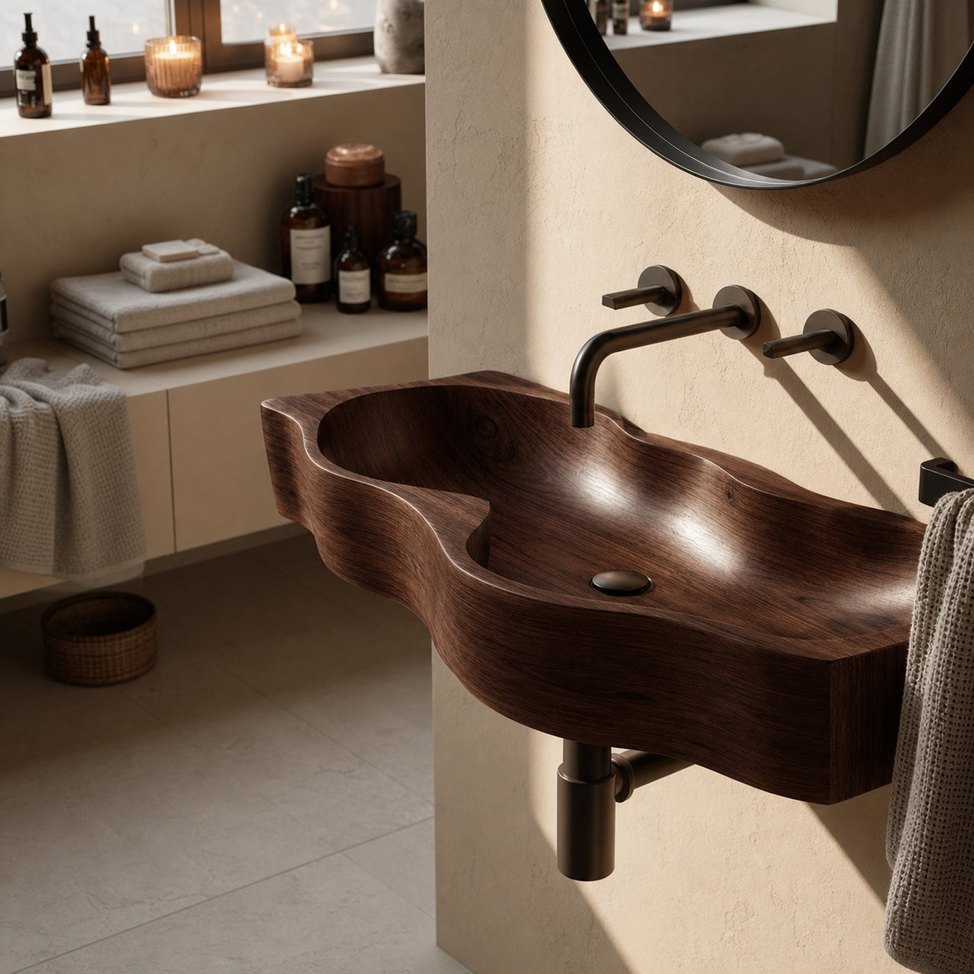 Mid Century Wooden Live Edge Wood Basin For High End Bathroom Decor - product view 7