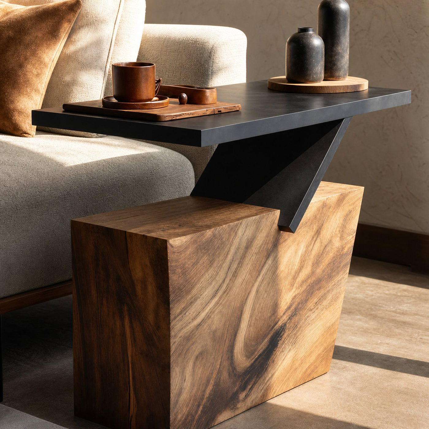 Mid Century Wooden Side Table For Living Room Accent Decor