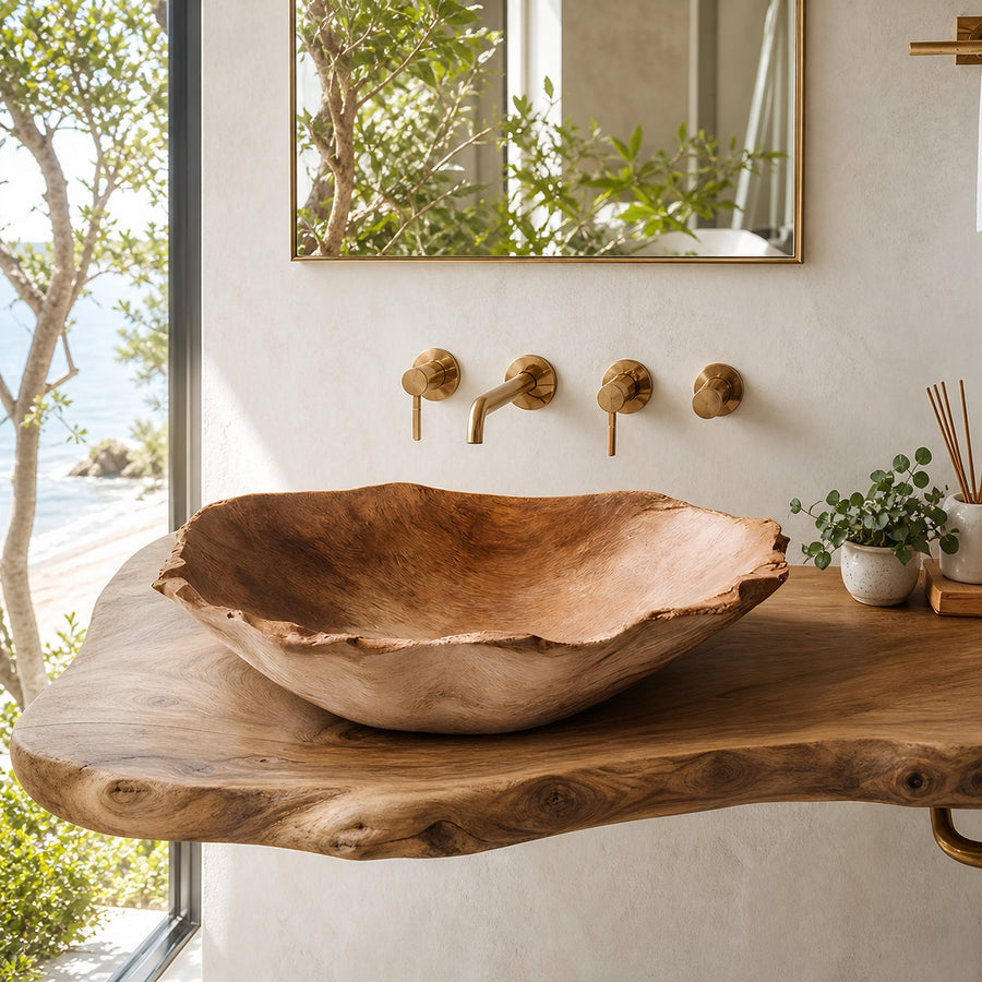 Mid Century Wooden Vessel Sink For Natural Bathroom Decor