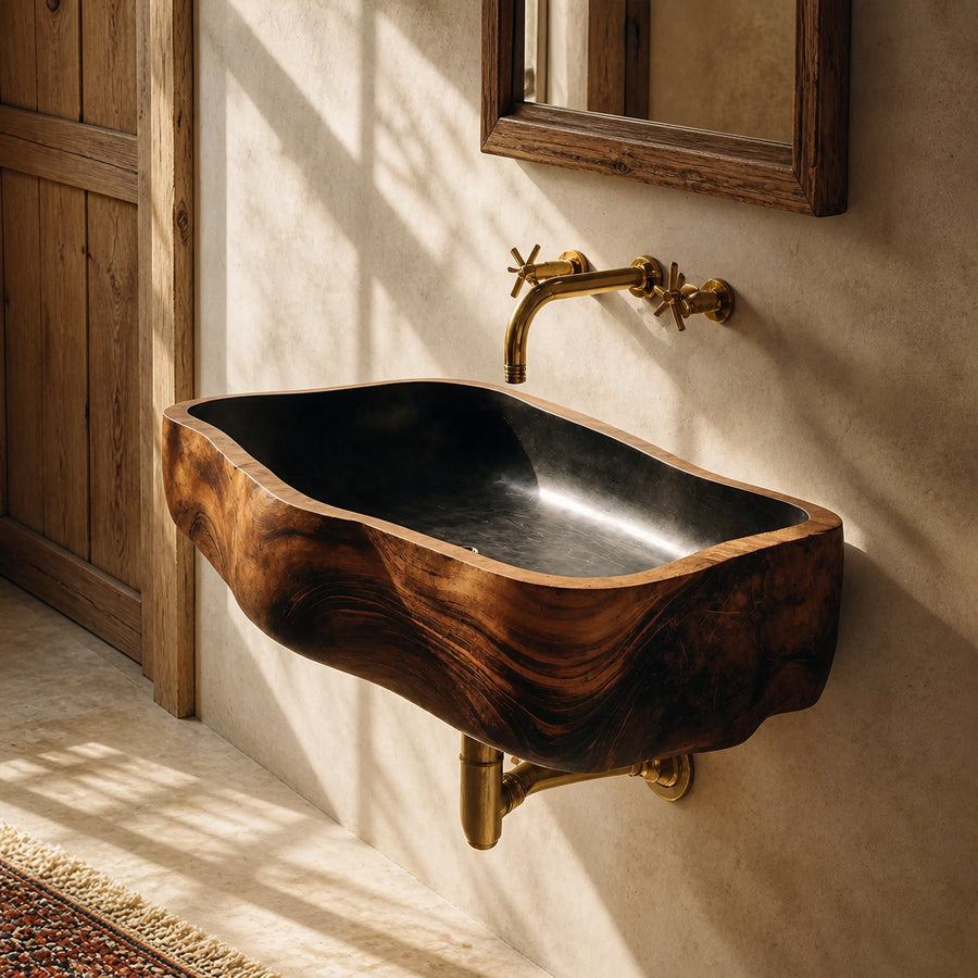 Mid Century Wooden Wall Mounted Bathroom Sink For Elegant Bathroom Design