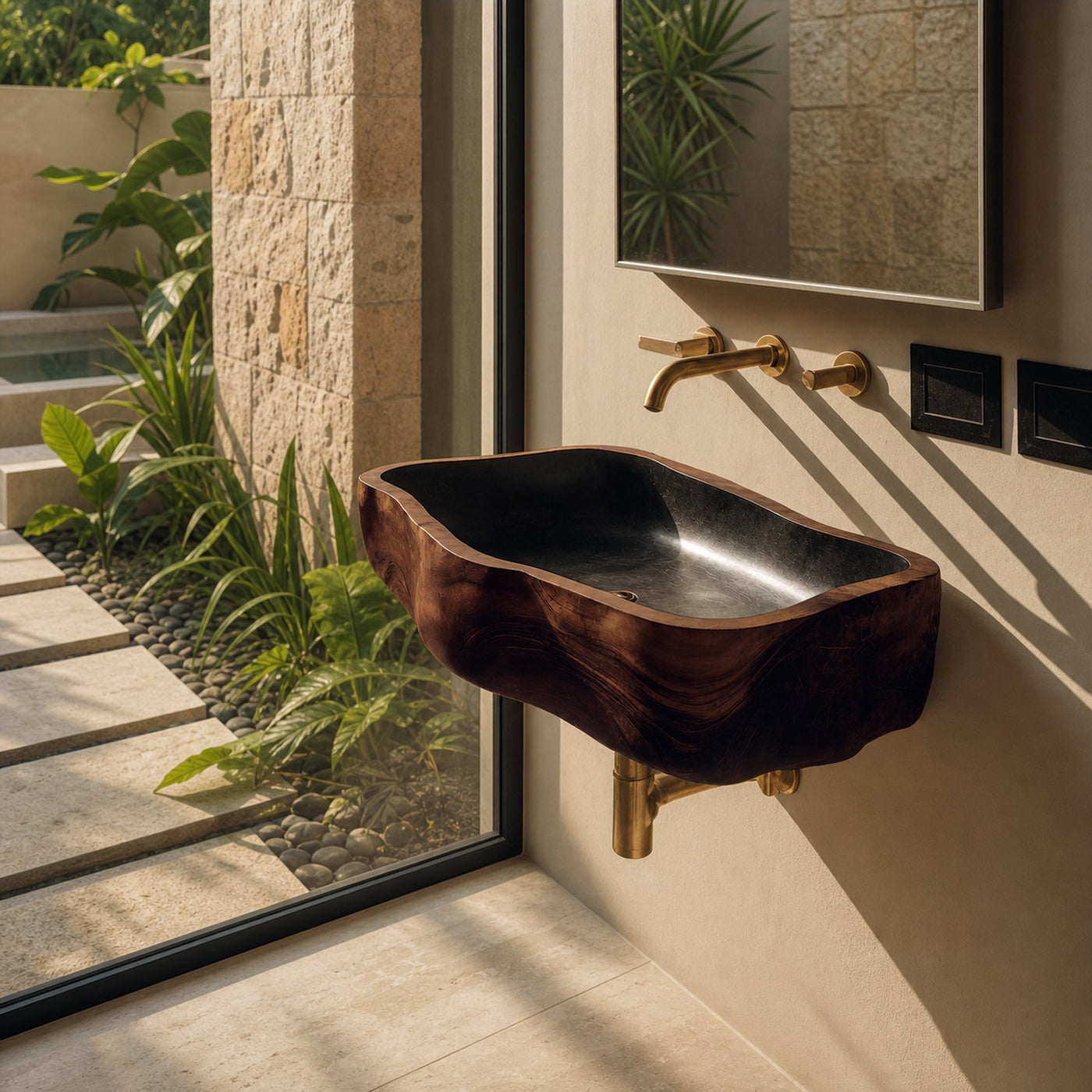 Mid Century Wooden Wall Mounted Bathroom Sink For Elegant Bathroom Design - product view 6
